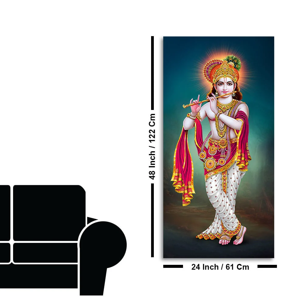Krishna Playing Flute Hand Premium Canvas Wall Painting - Image 7