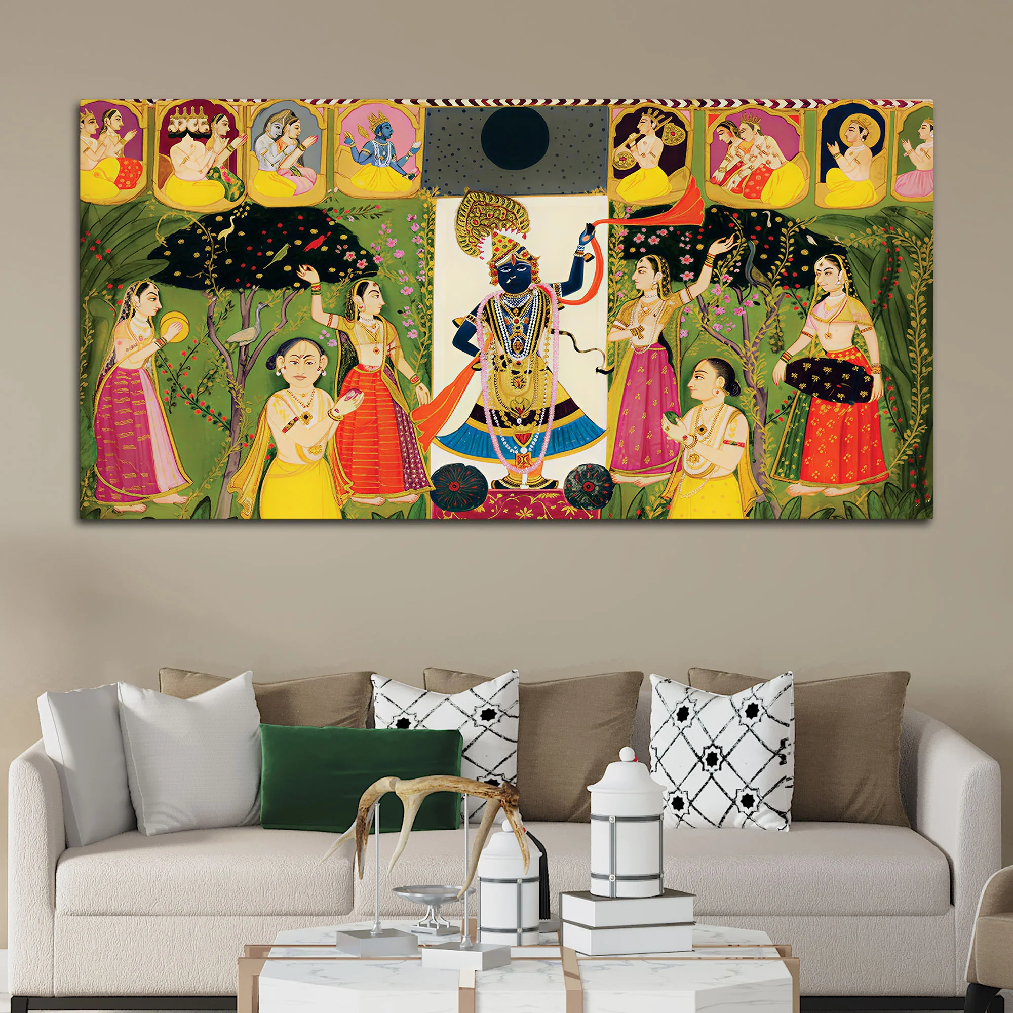 Krishna Raas Leela Painting with Gopis Pichwai Art Painting - Image 3