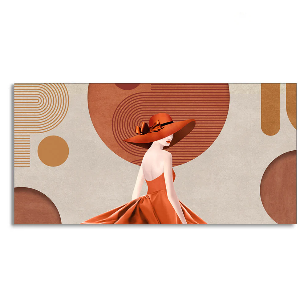 Lady Wearing Orange Hat and Dress Premium Wall Painting - Image 4