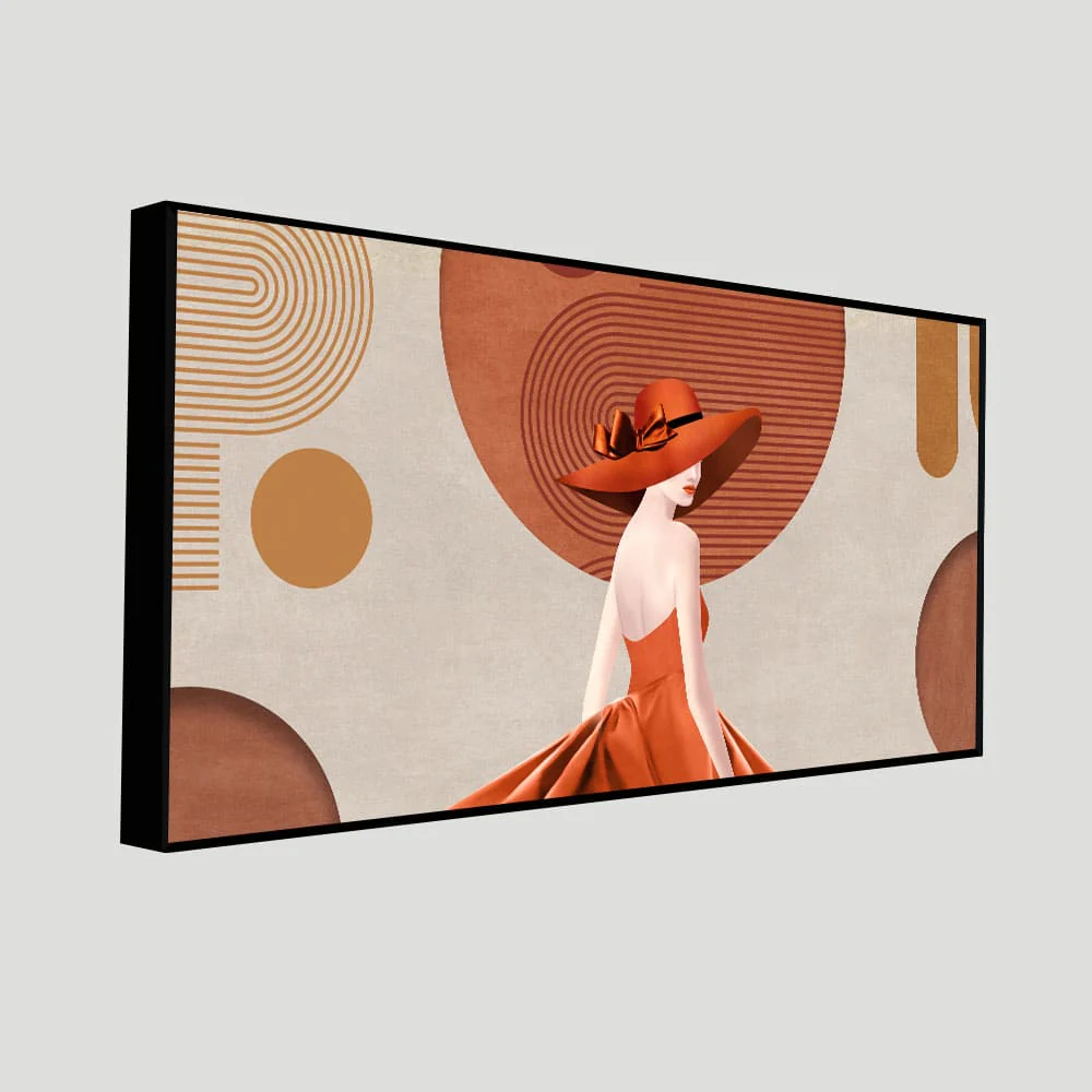 Lady Wearing Orange Hat and Dress Premium Wall Painting - Image 5