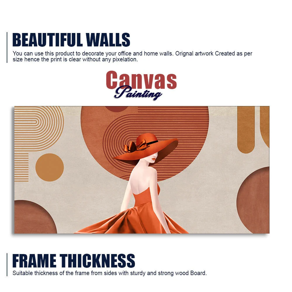 Lady Wearing Orange Hat and Dress Premium Wall Painting - Image 6