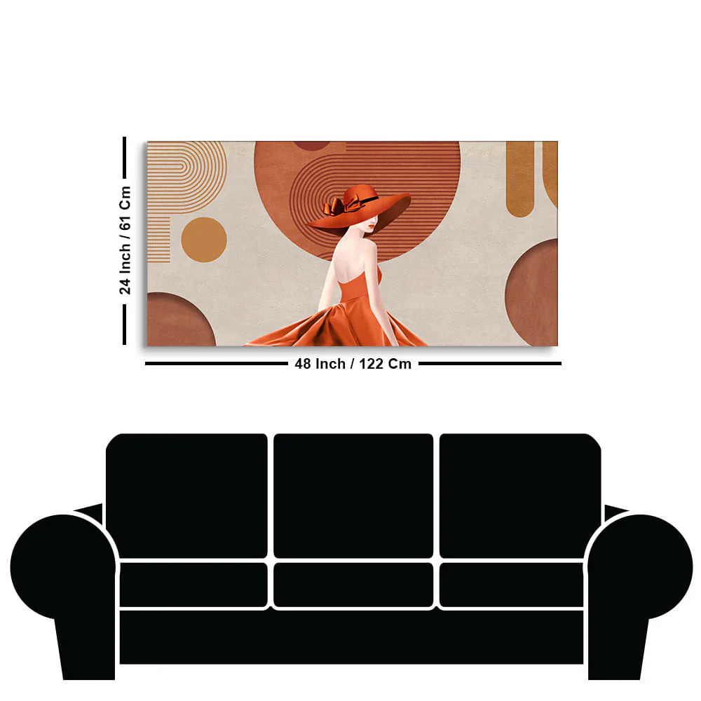 Lady Wearing Orange Hat and Dress Premium Wall Painting - Image 7