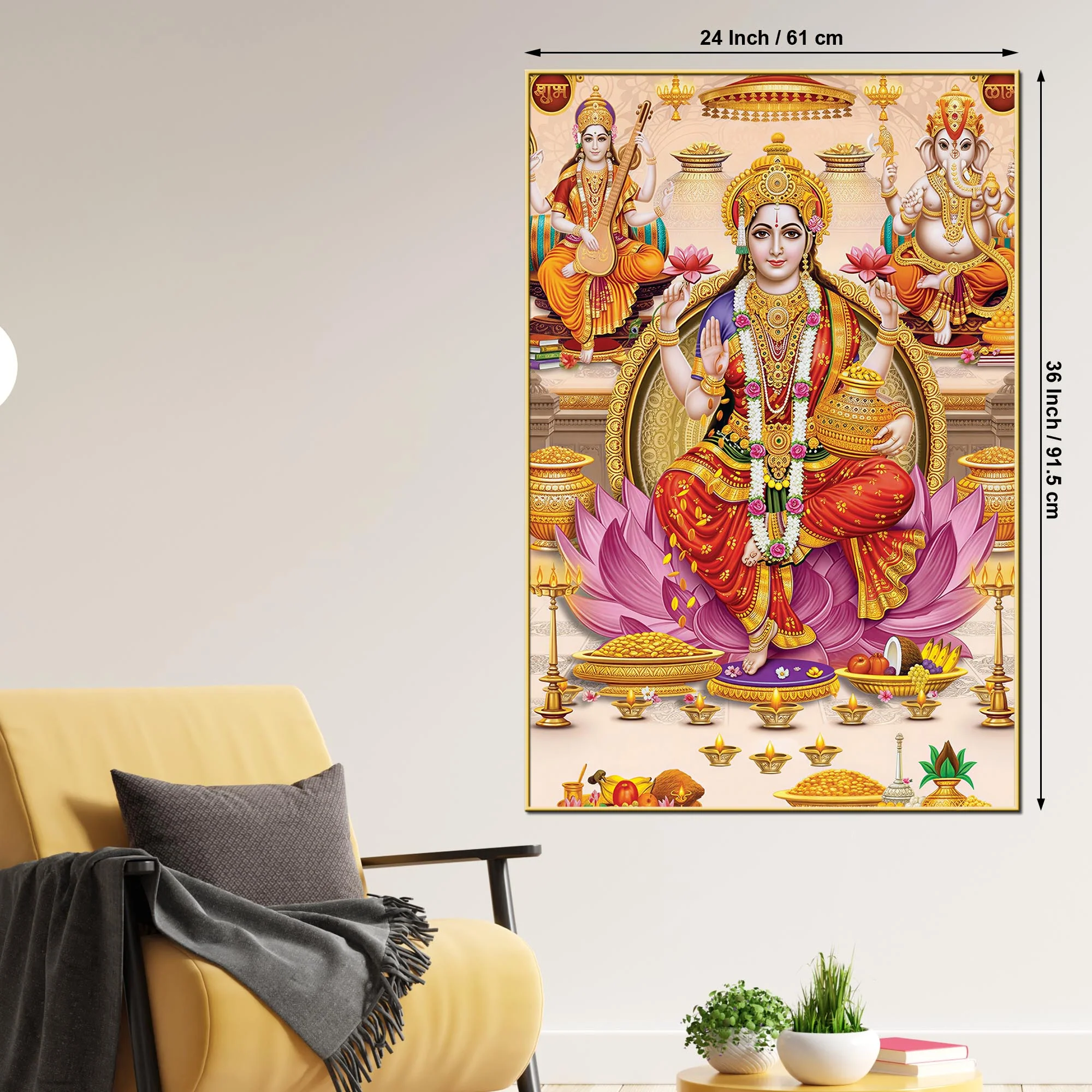 Lakshmi Ganesh Saraswati Wall Painting | Wealth & Wisdom Art - Image 5