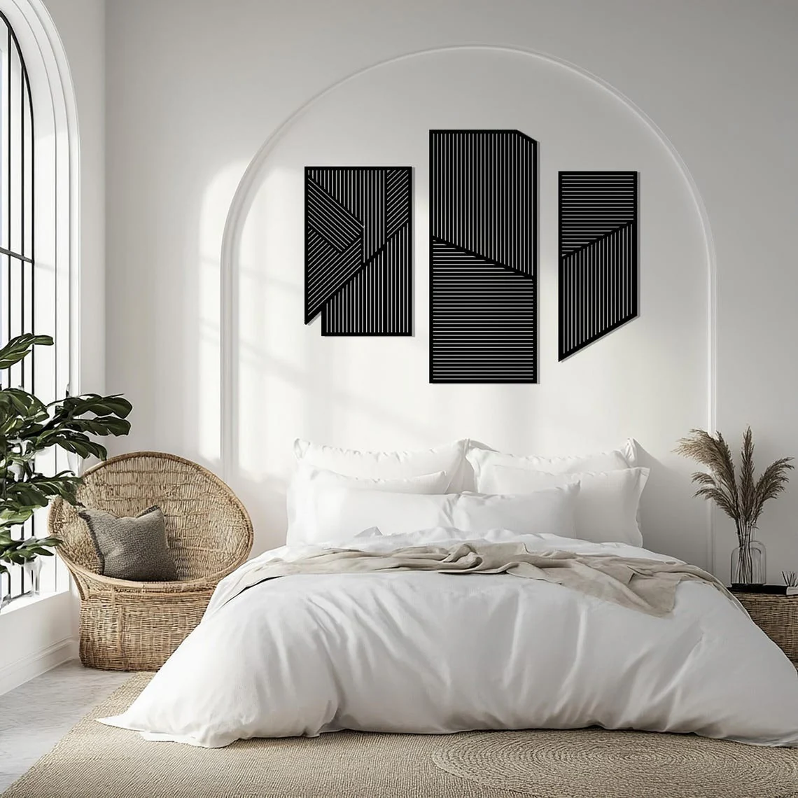 Large 3-Piece Wooden Wall Art with Vertical and Diagonal Slats - Image 4
