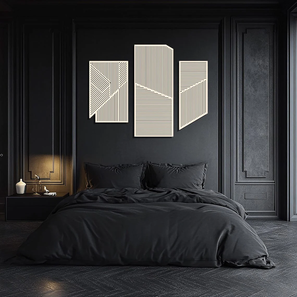 Large 3-Piece Wooden Wall Art with Vertical and Diagonal Slats - Image 6