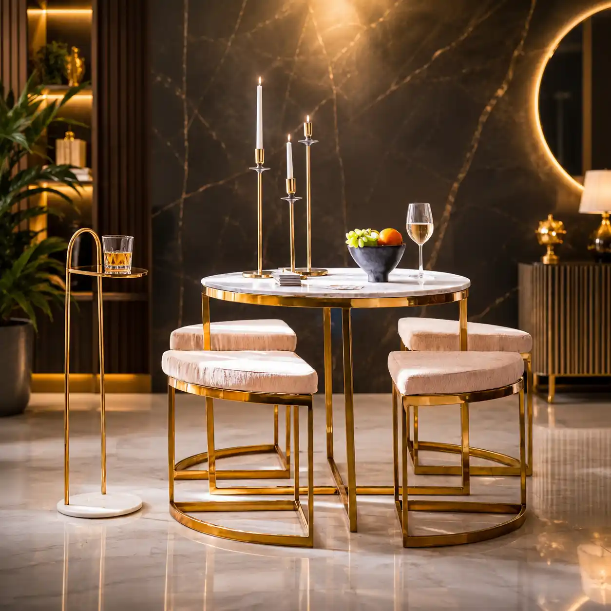 Lavish Center Table with 4 Accent Stools - Image 6