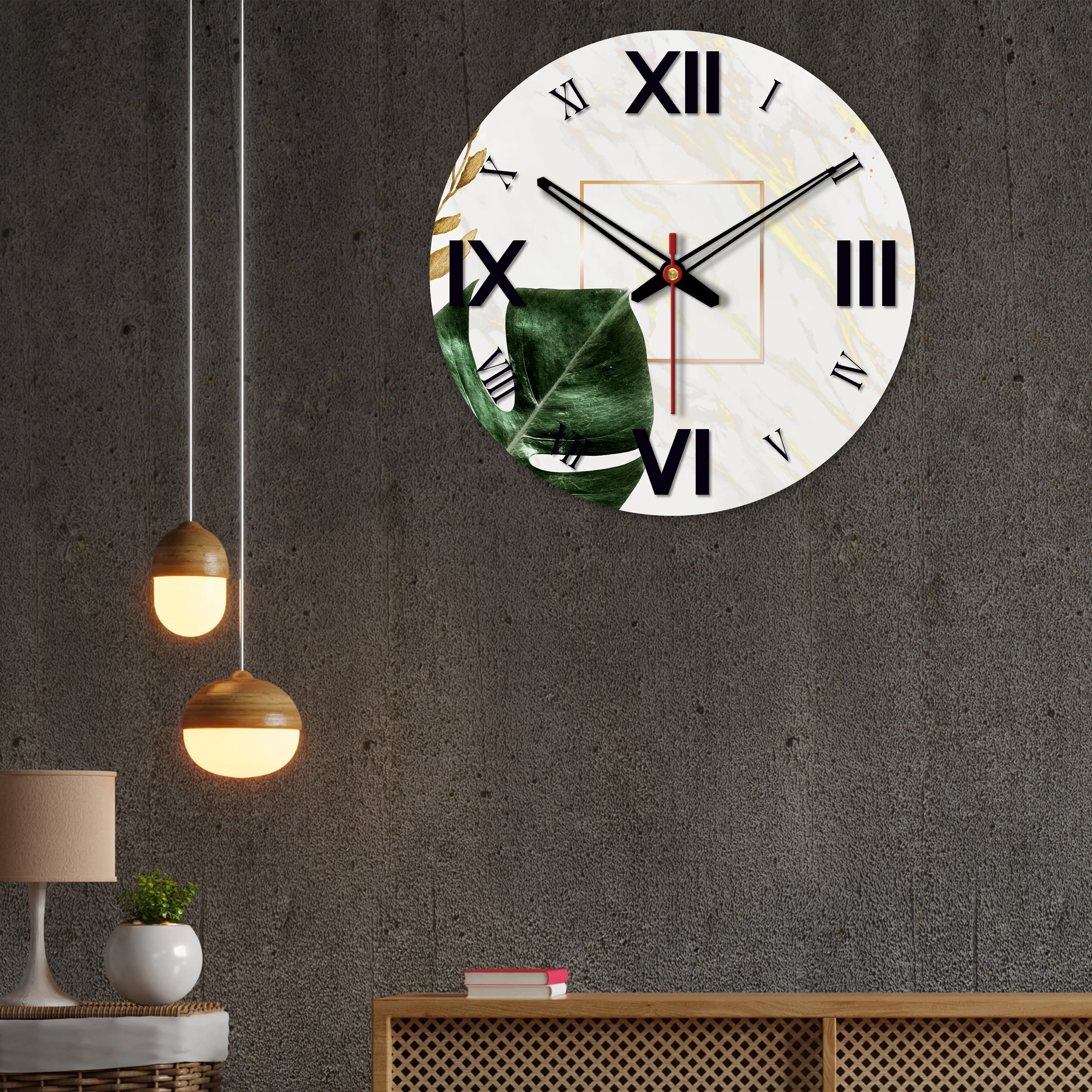 Leaf Printed Wooden Wall Clock - Image 3