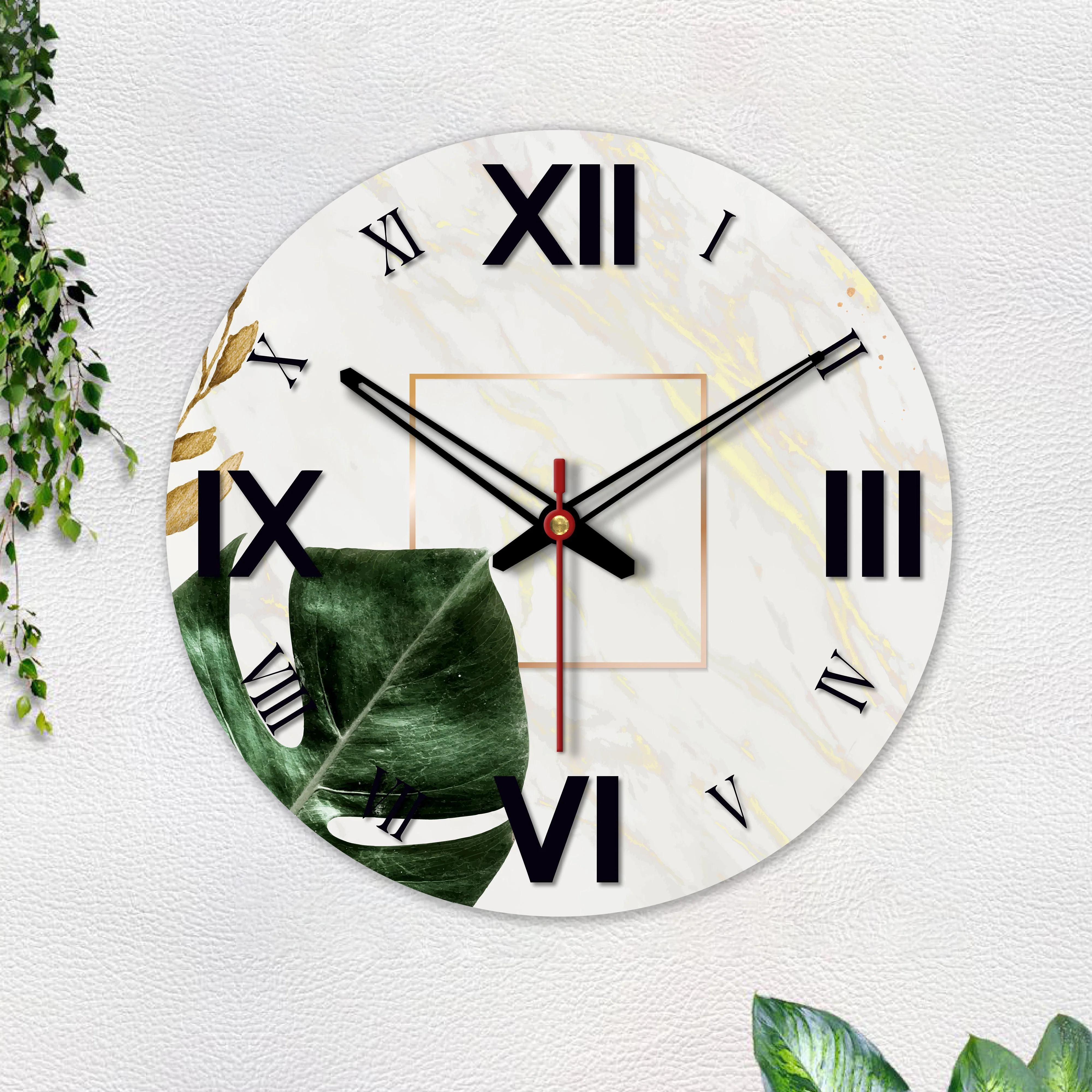 Leaf Printed Wooden Wall Clock - Image 5