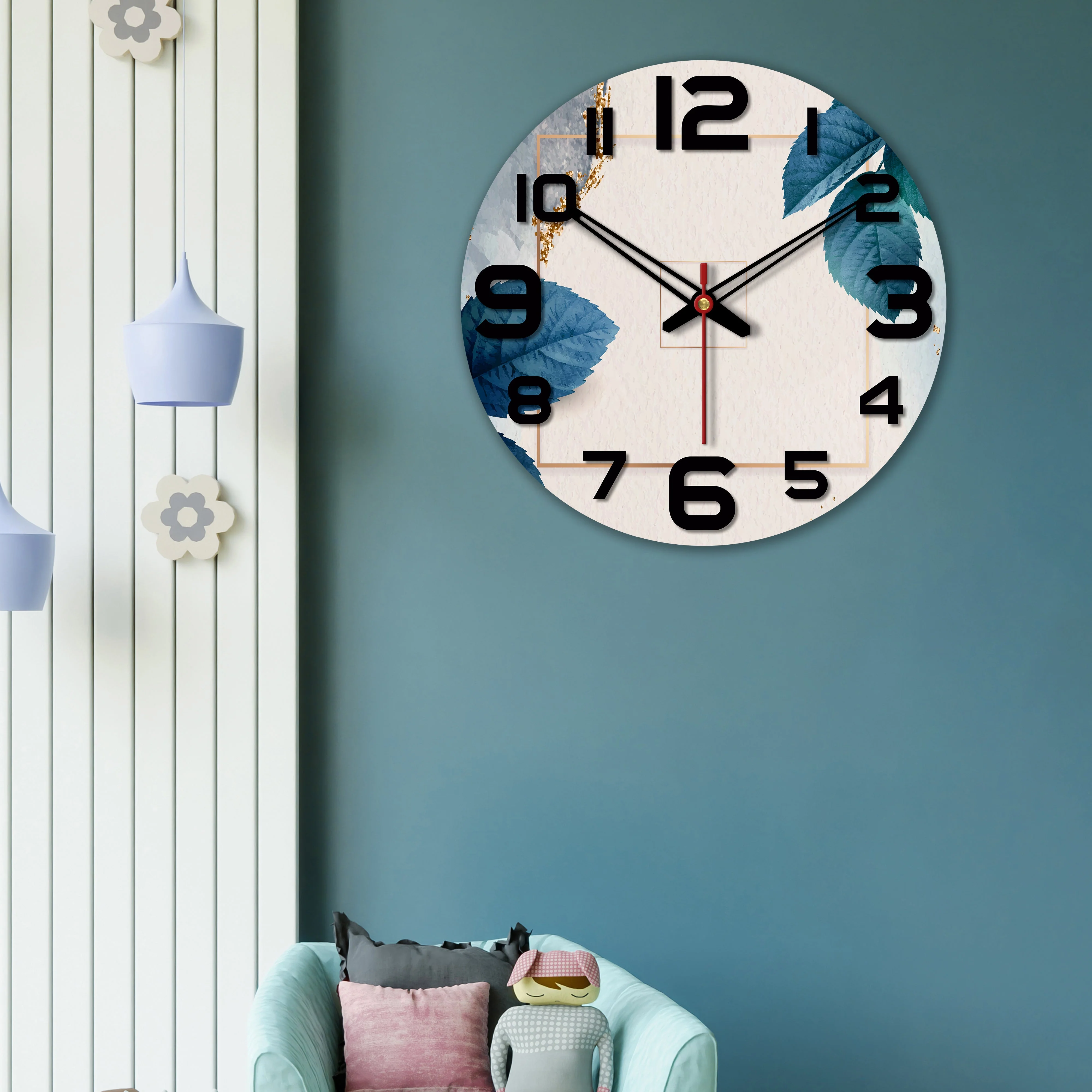 Leaves Printed Wooden Wall Clock - Image 3