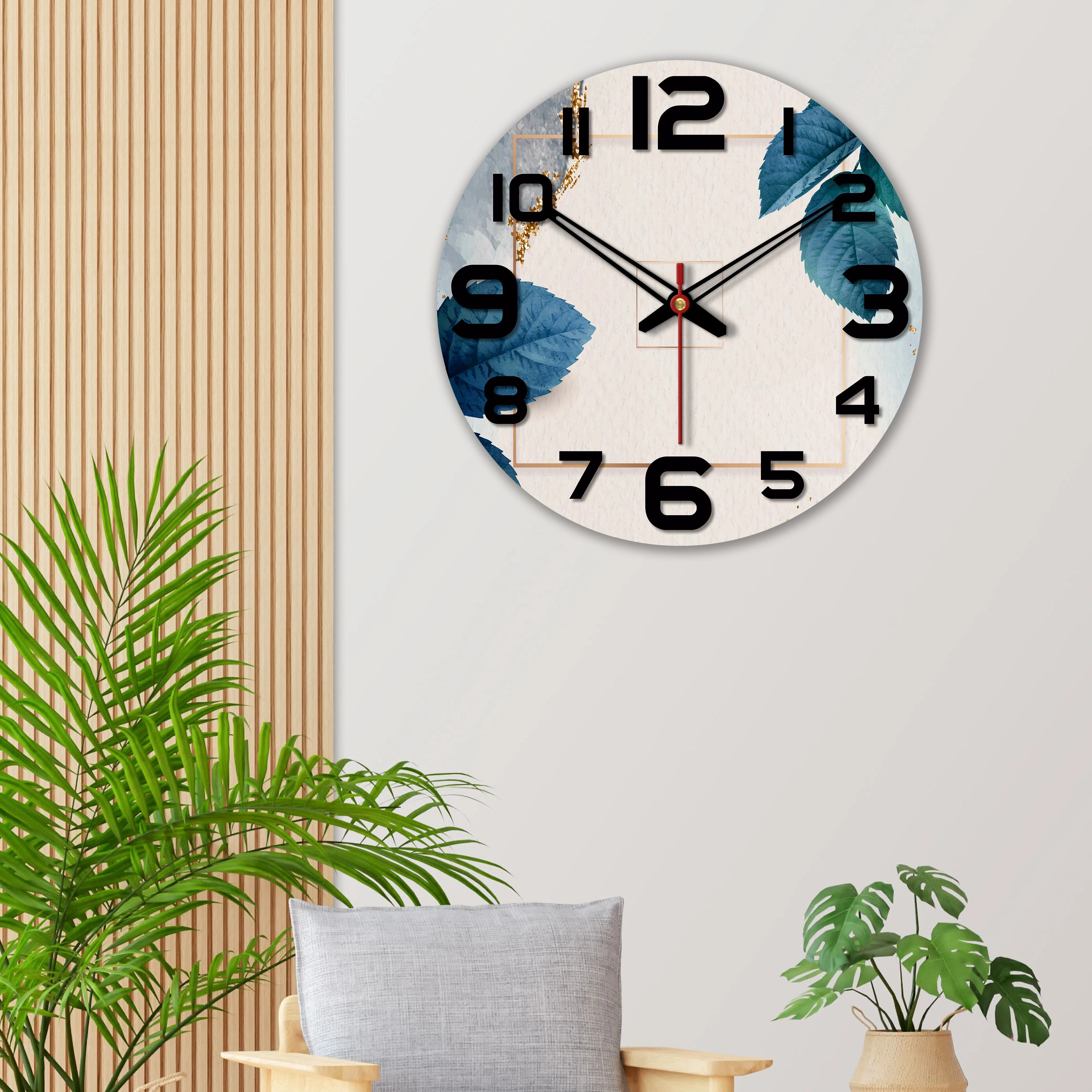 Leaves Printed Wooden Wall Clock - Image 4