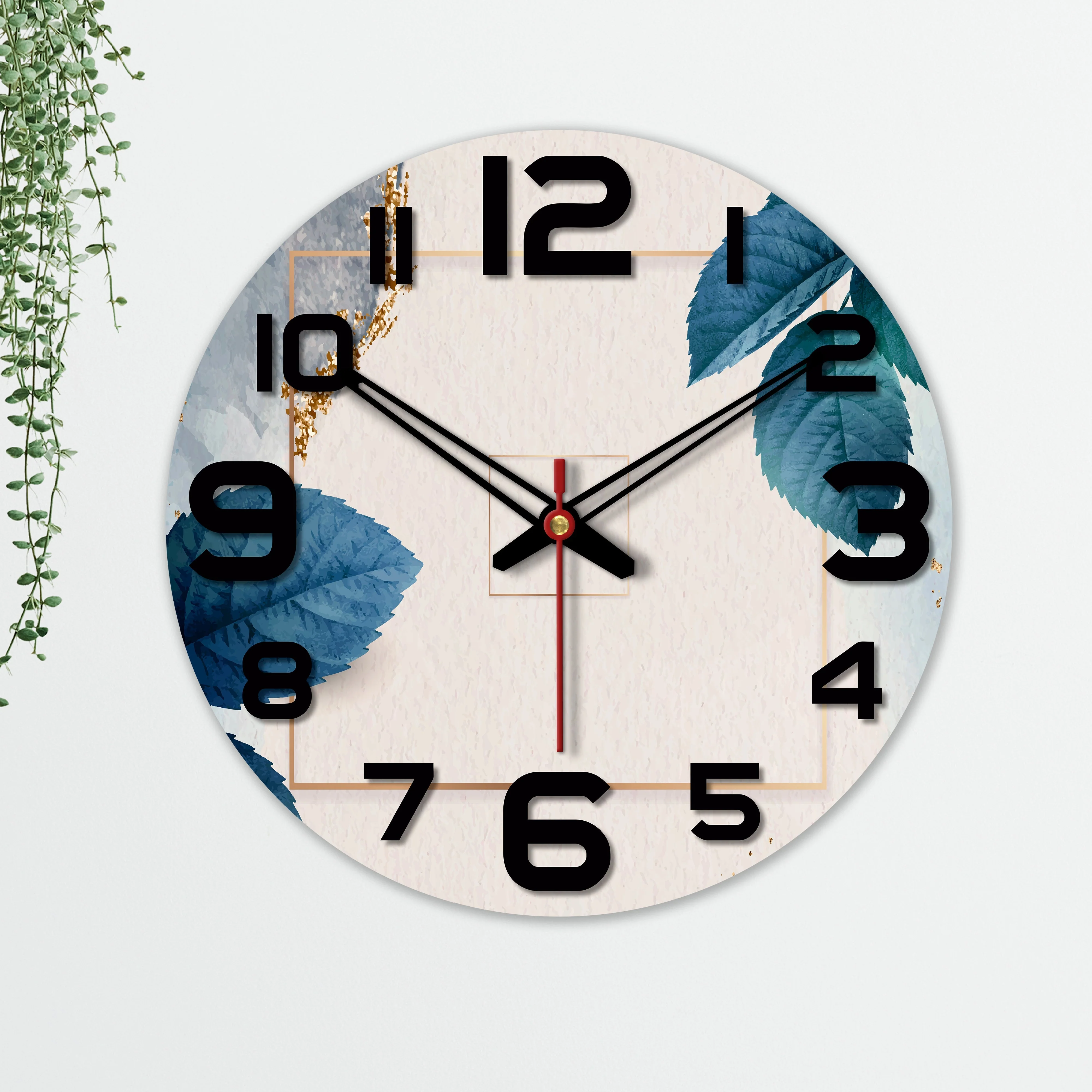 Leaves Printed Wooden Wall Clock - Image 5