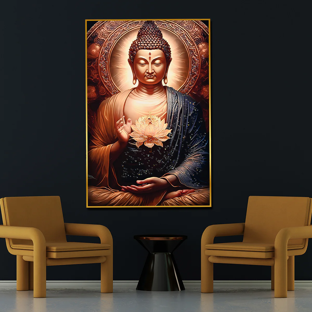 Life of Meditation Buddha Framed Crystal Glass Painting - Image 2
