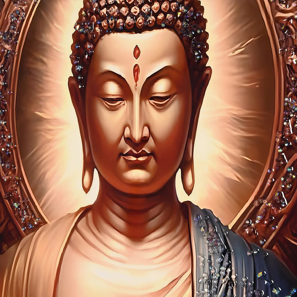 Life of Meditation Buddha Framed Crystal Glass Painting - Image 4