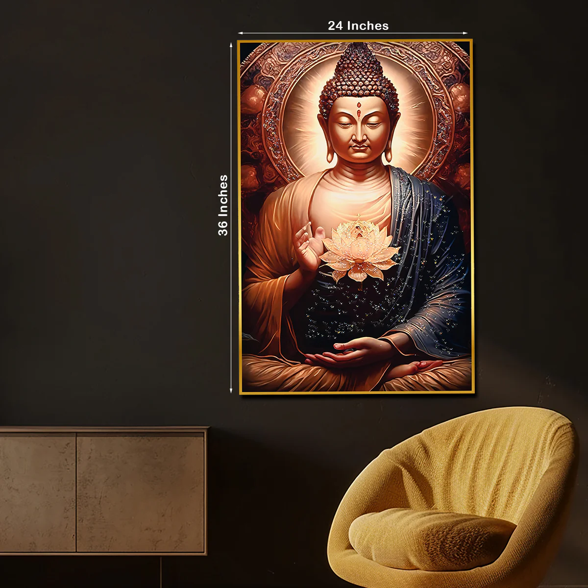 Life of Meditation Buddha Framed Crystal Glass Painting - Image 5