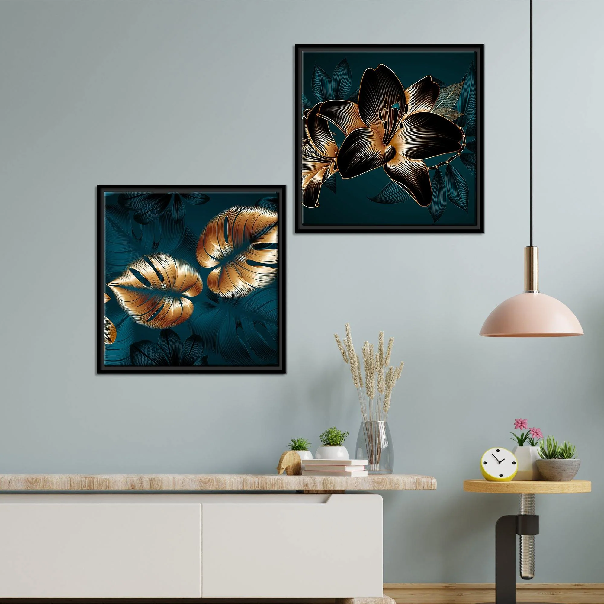 Lily Flower Canvas Wall Painting of 2 Pieces Floating Frame - Image 3