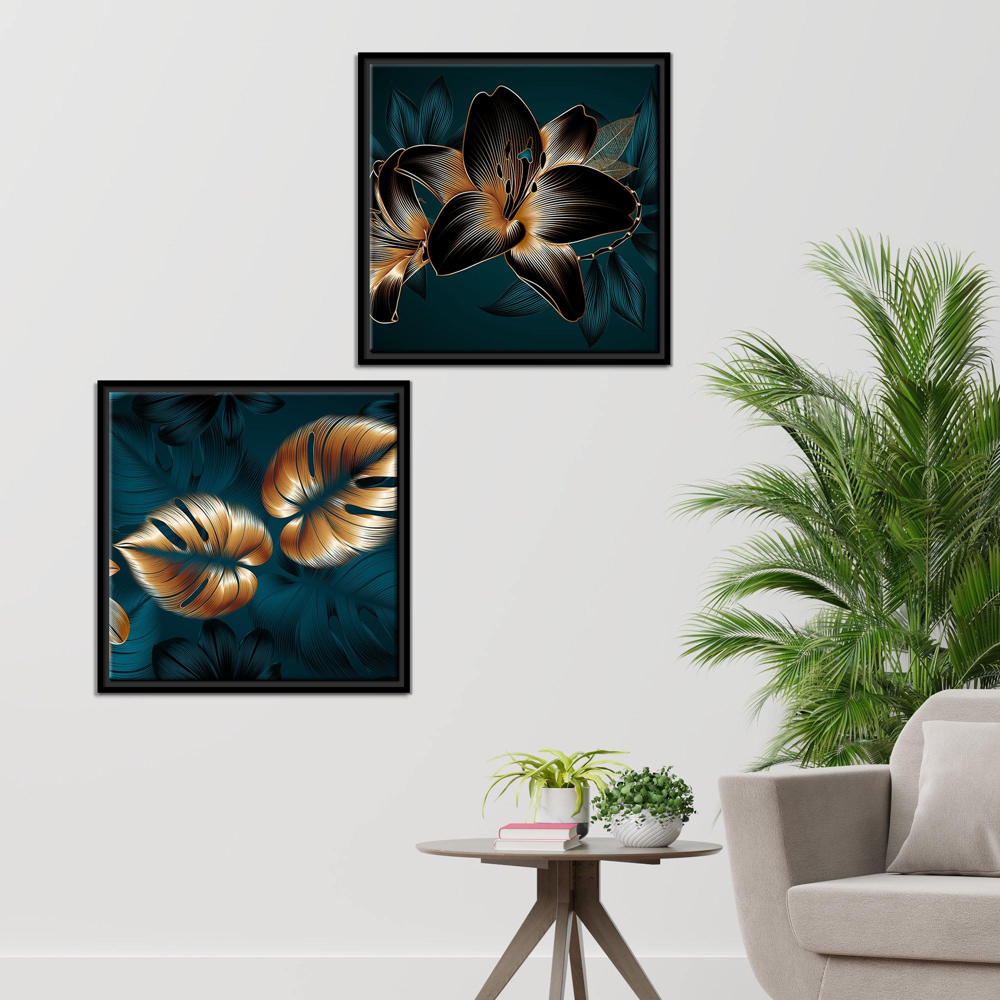 Lily Flower Canvas Wall Painting of 2 Pieces Floating Frame - Image 4