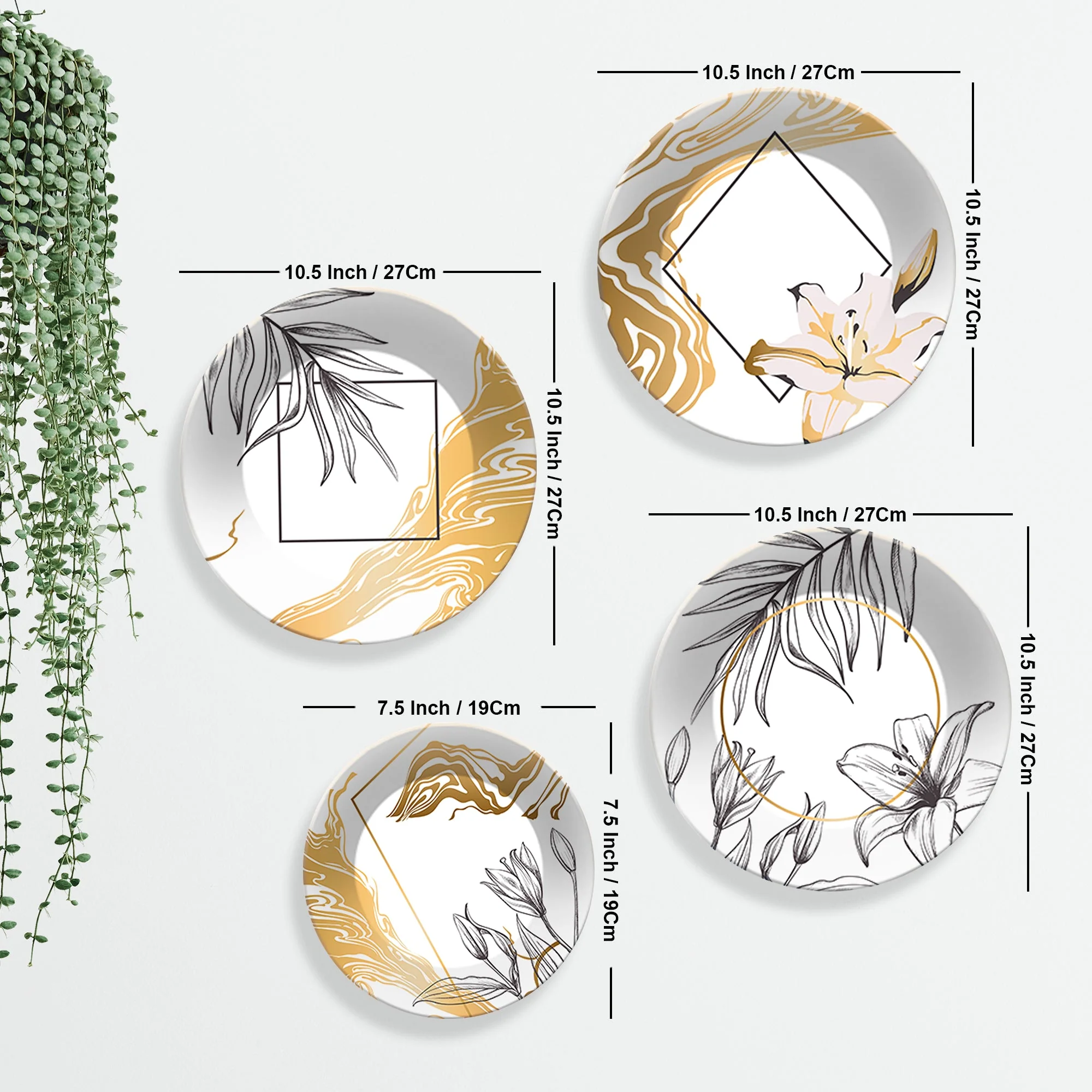 Line Art Flower Ceramic Wall Plates Painting Set of Four - Image 7