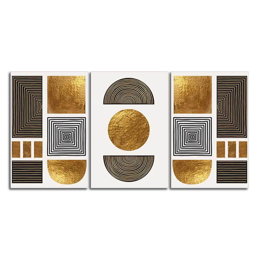 Line Art Golden Shapes Wall Painting of 3 Pieces - Image 4