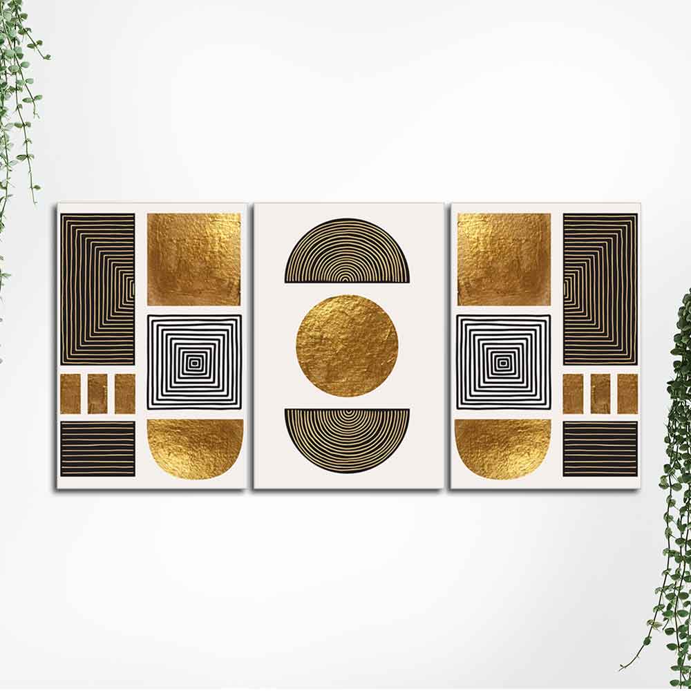 Line Art Golden Shapes Wall Painting of 3 Pieces - Image 5