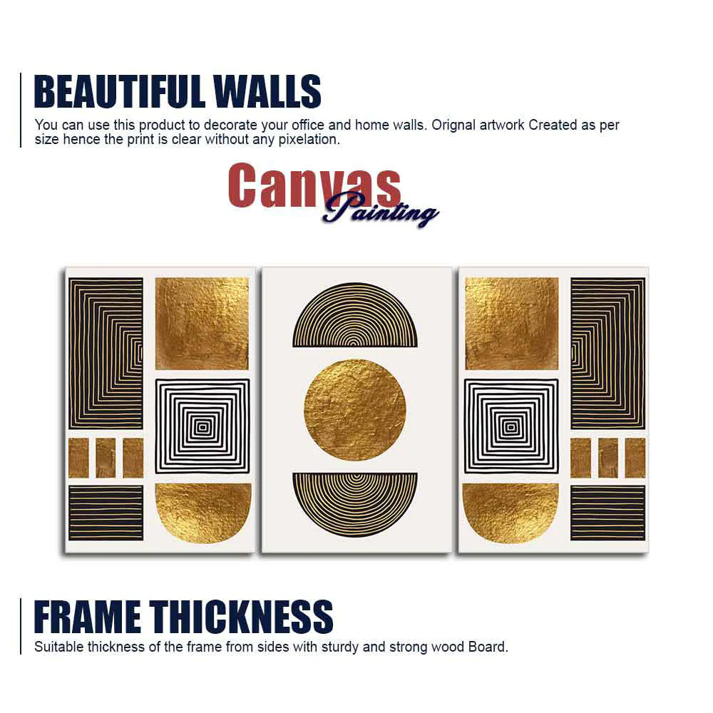 Line Art Golden Shapes Wall Painting of 3 Pieces - Image 6