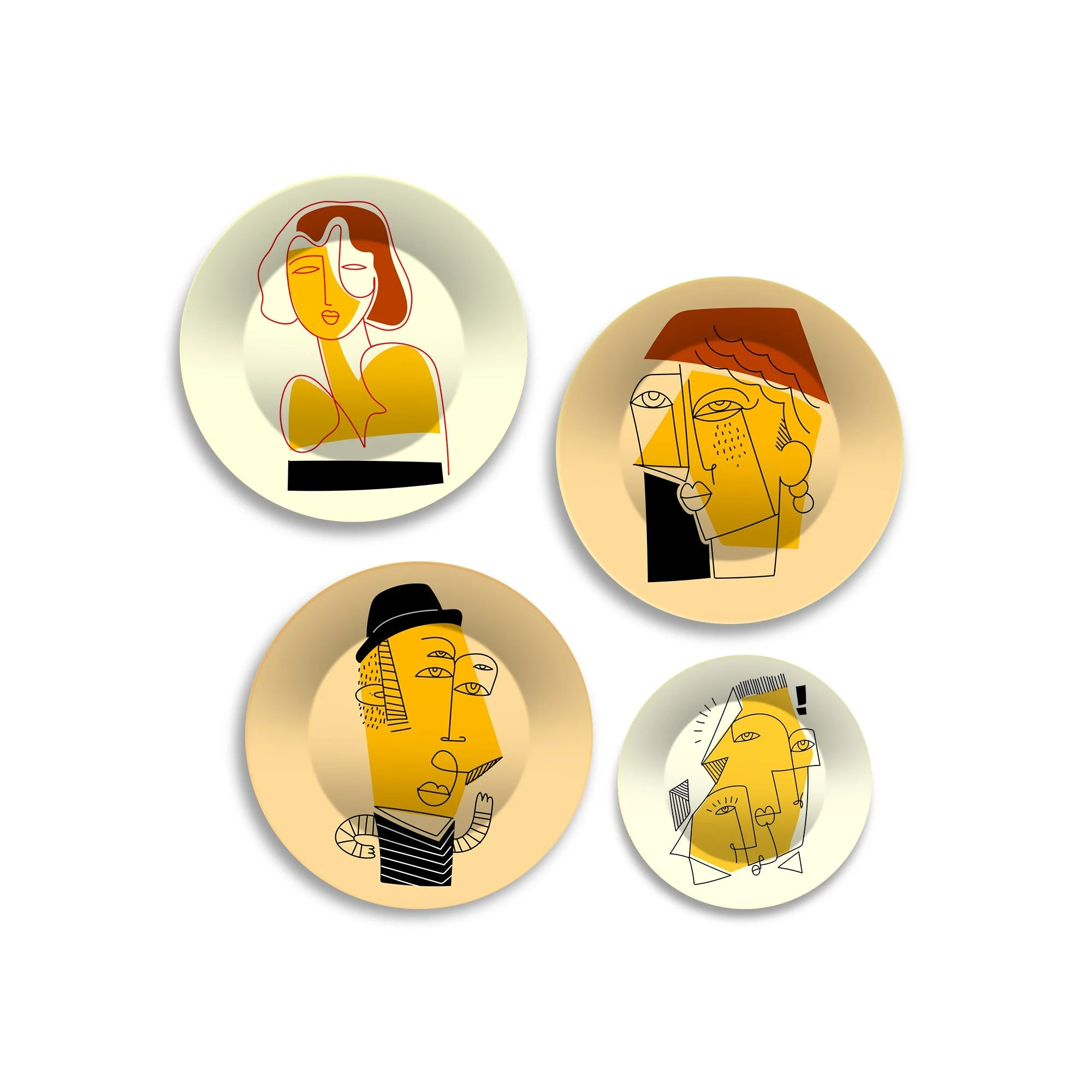Line Art Portraits Premium Wall Plates Painting Set of Four - Image 4
