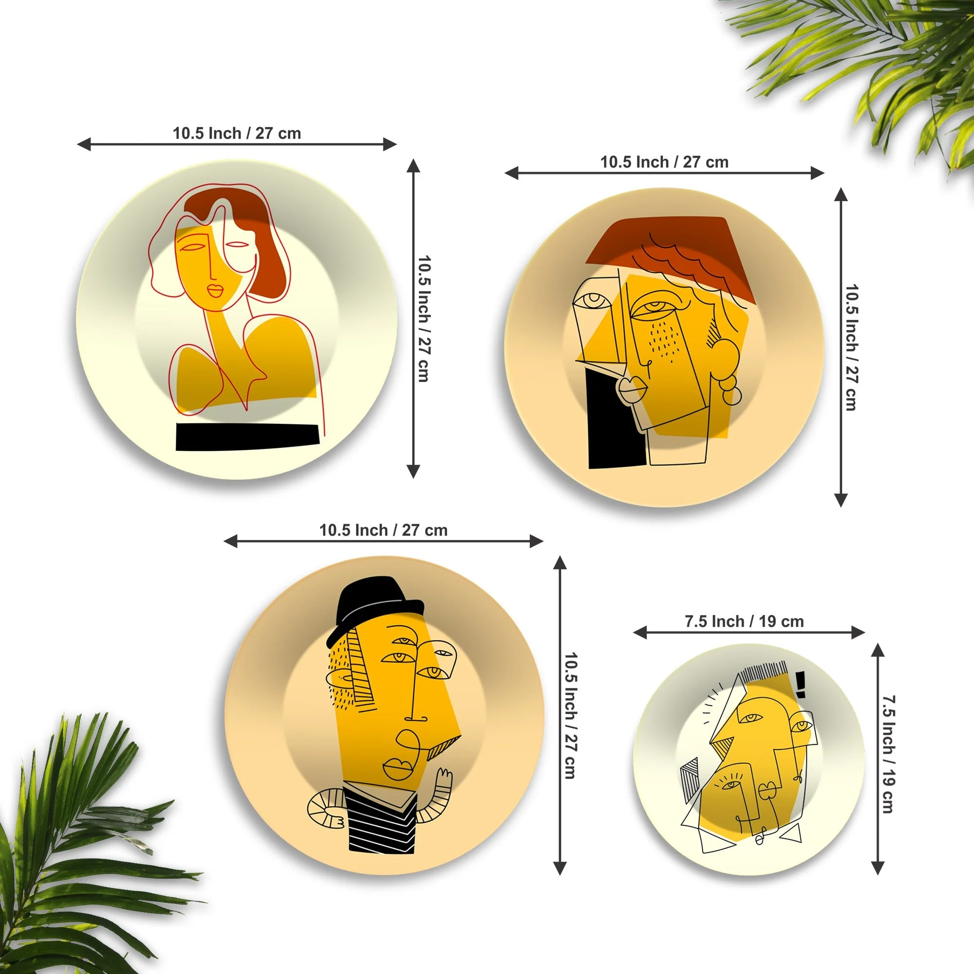 Line Art Portraits Premium Wall Plates Painting Set of Four - Image 6