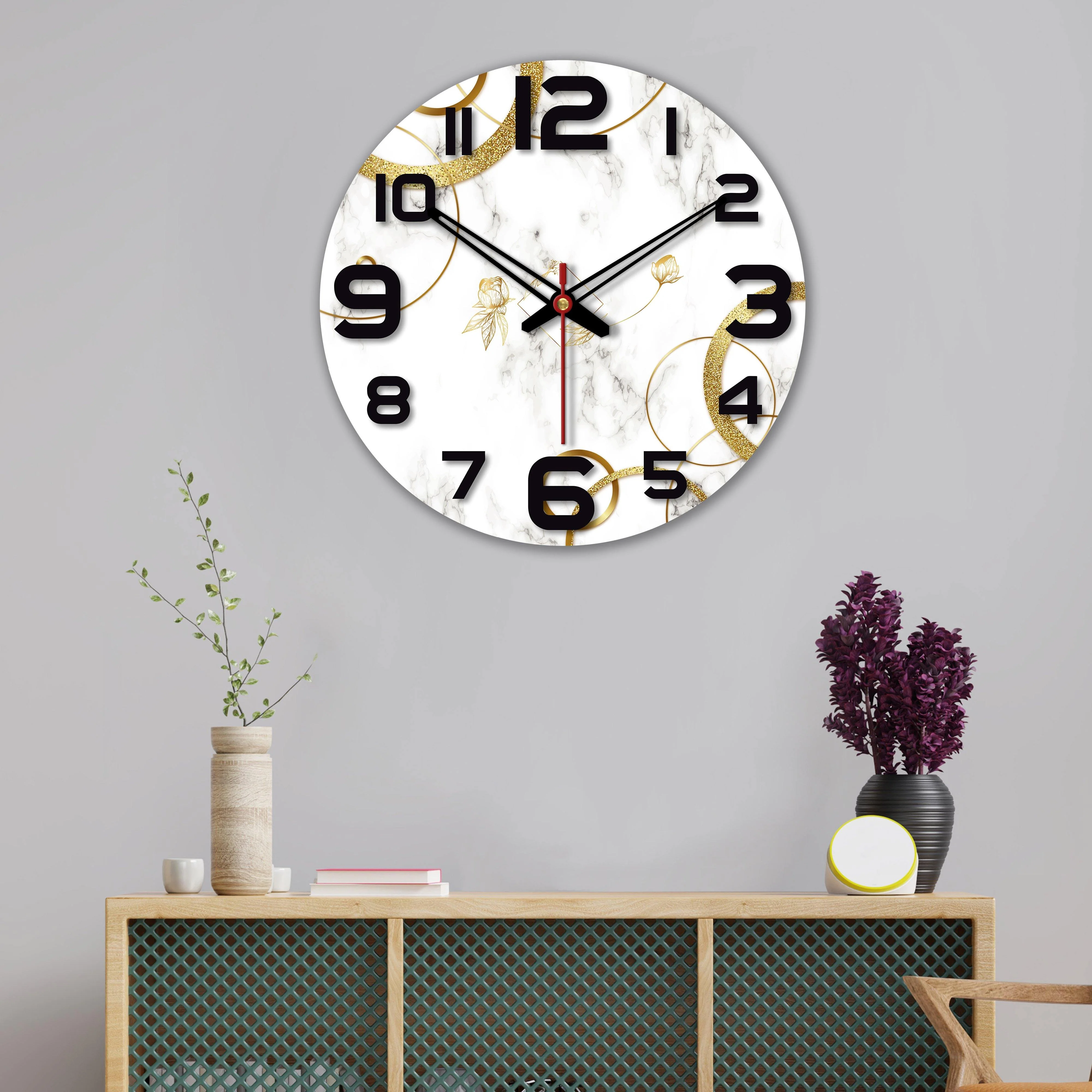 Line Art Rose Flower Wooden Wall Clock - Image 2