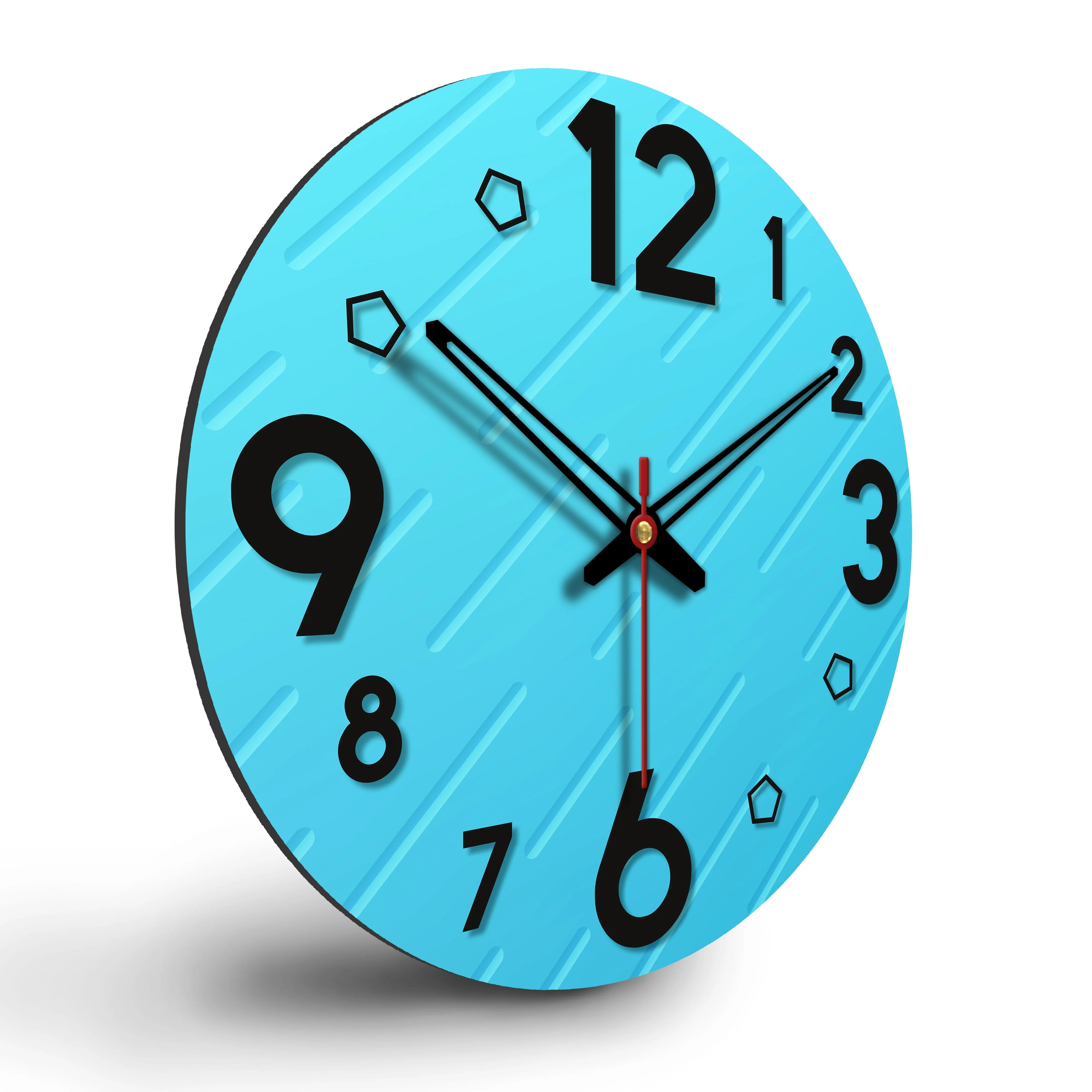Lines on Blue Print Wooden Wall Clock For Living Room - Image 6
