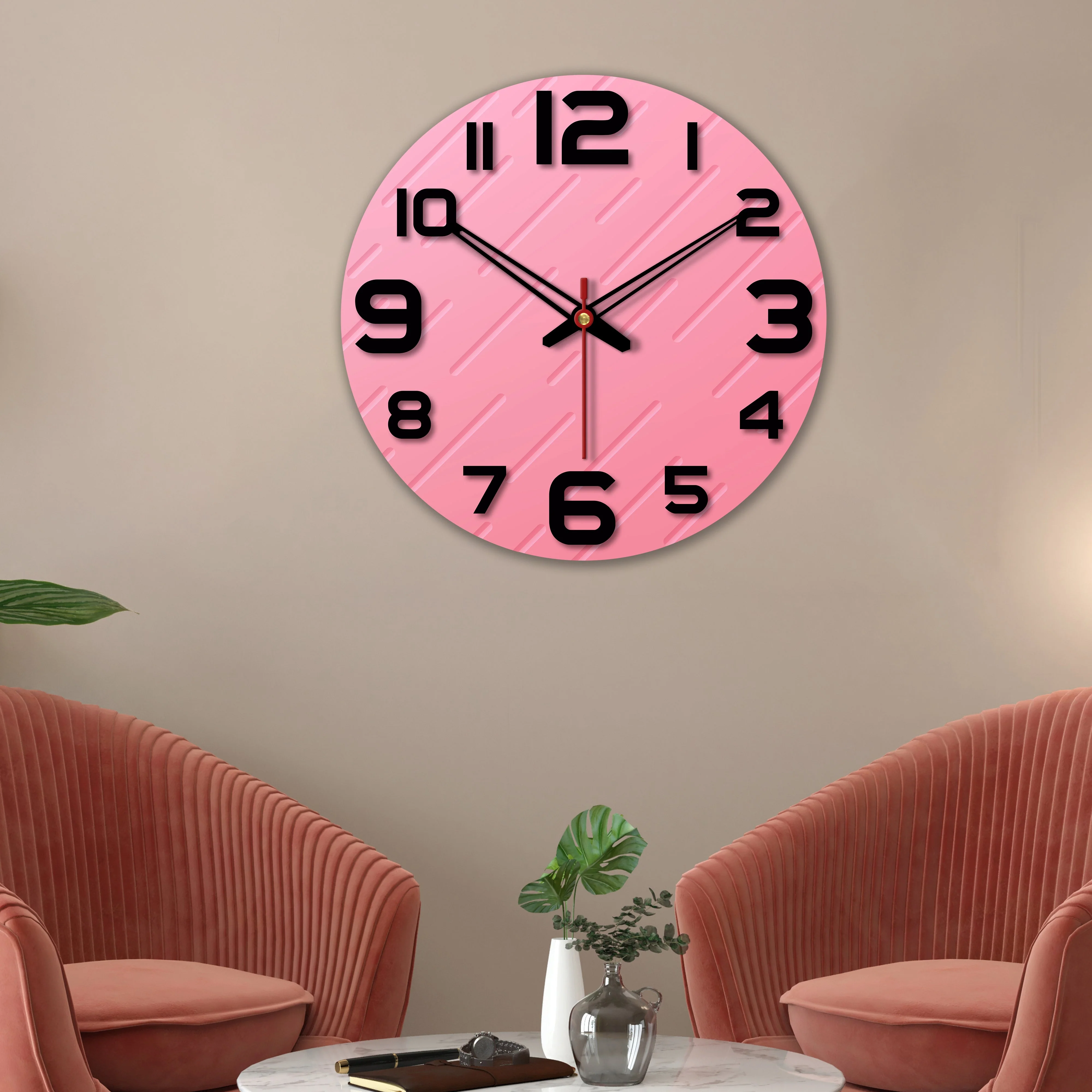Lines on Pink Print Wooden Wall Clock - Image 2
