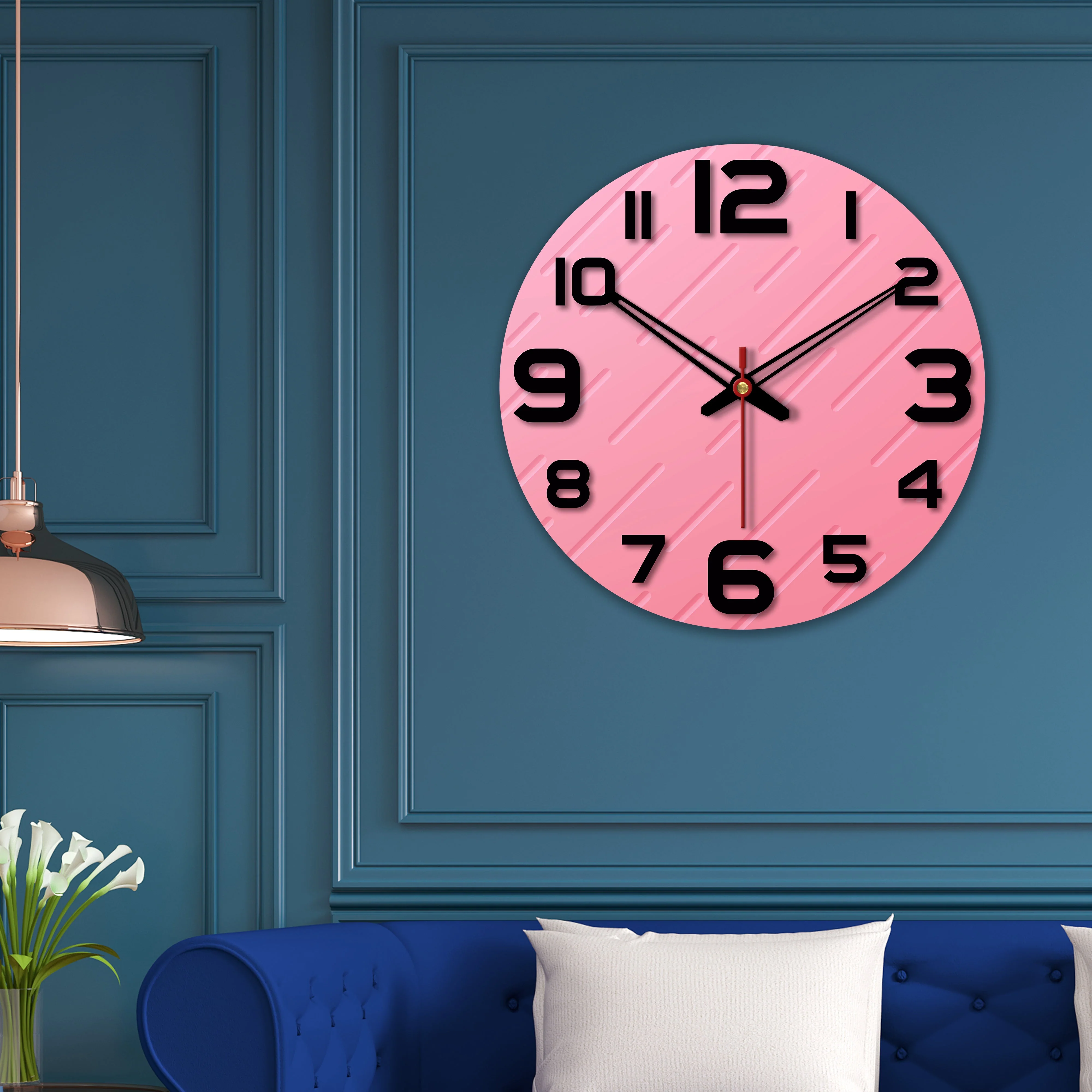 Lines on Pink Print Wooden Wall Clock - Image 3