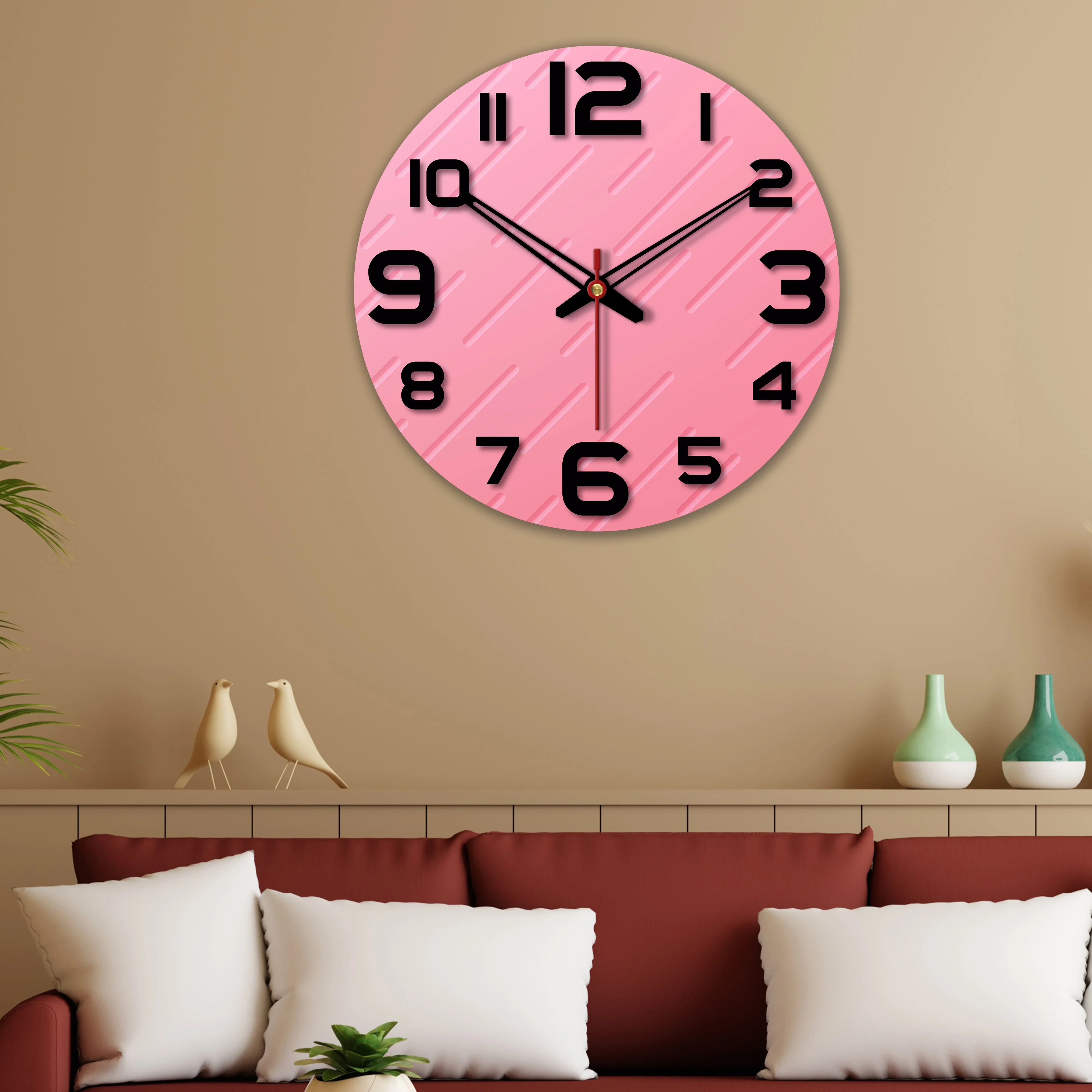Lines on Pink Print Wooden Wall Clock - Image 4