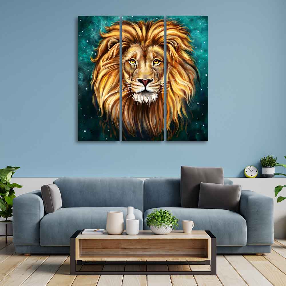 Lion Face Premium Wall Painting Set of 3 Pieces - Image 2