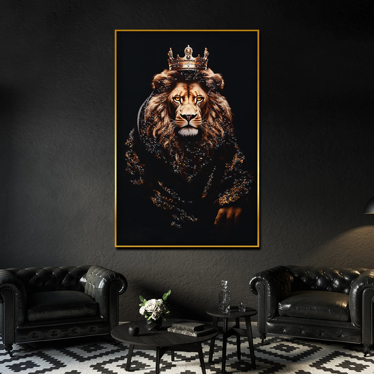 Lion King with Crown Framed Crystal Glass Painting - Image 2