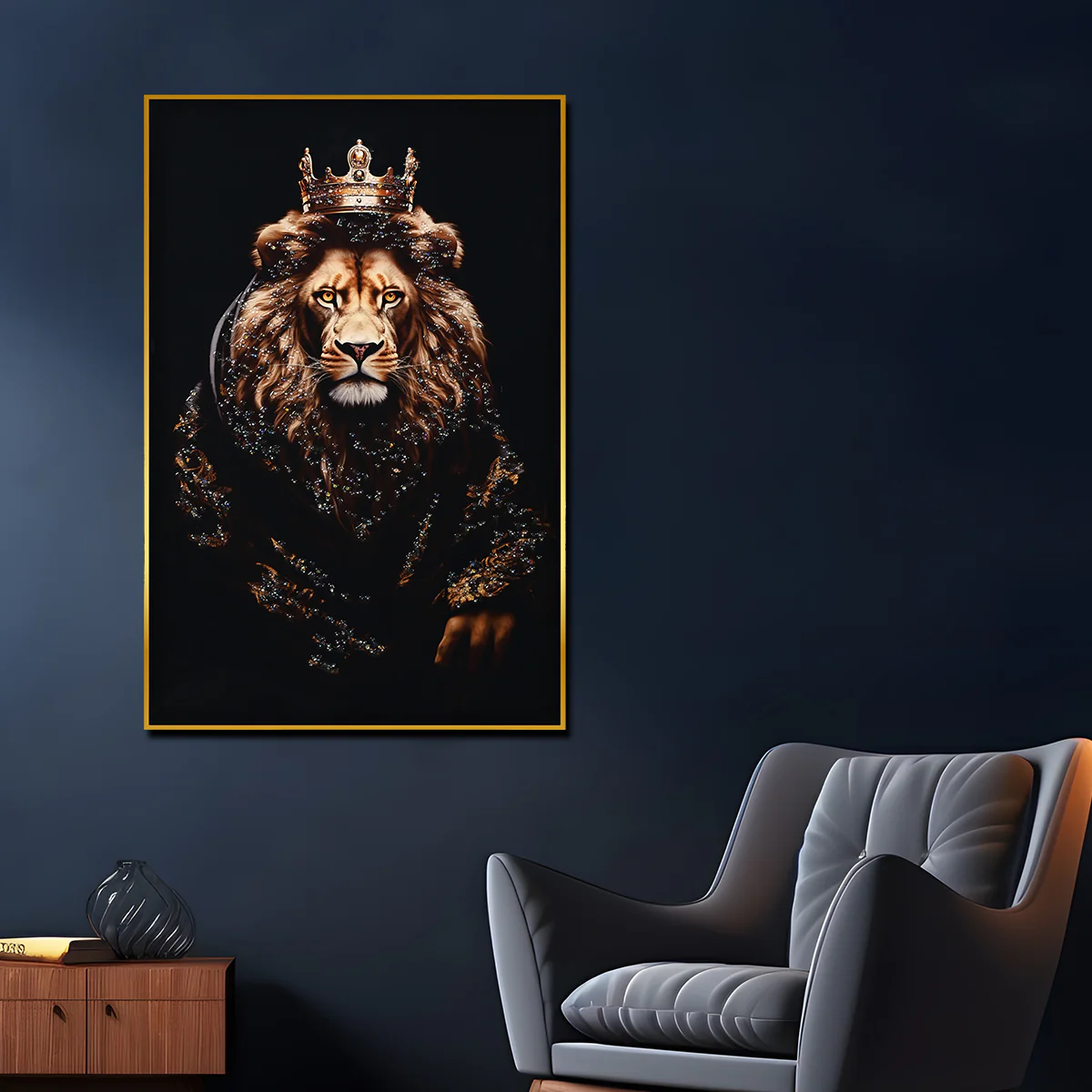 Lion King with Crown Framed Crystal Glass Painting - Image 3