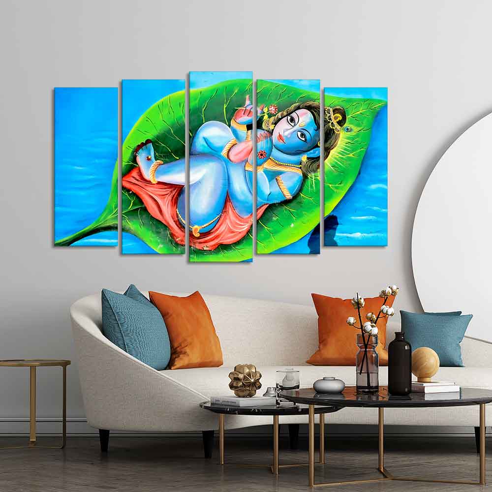 Little Krishna Abstract Wall Painting of Five Pieces - Image 2