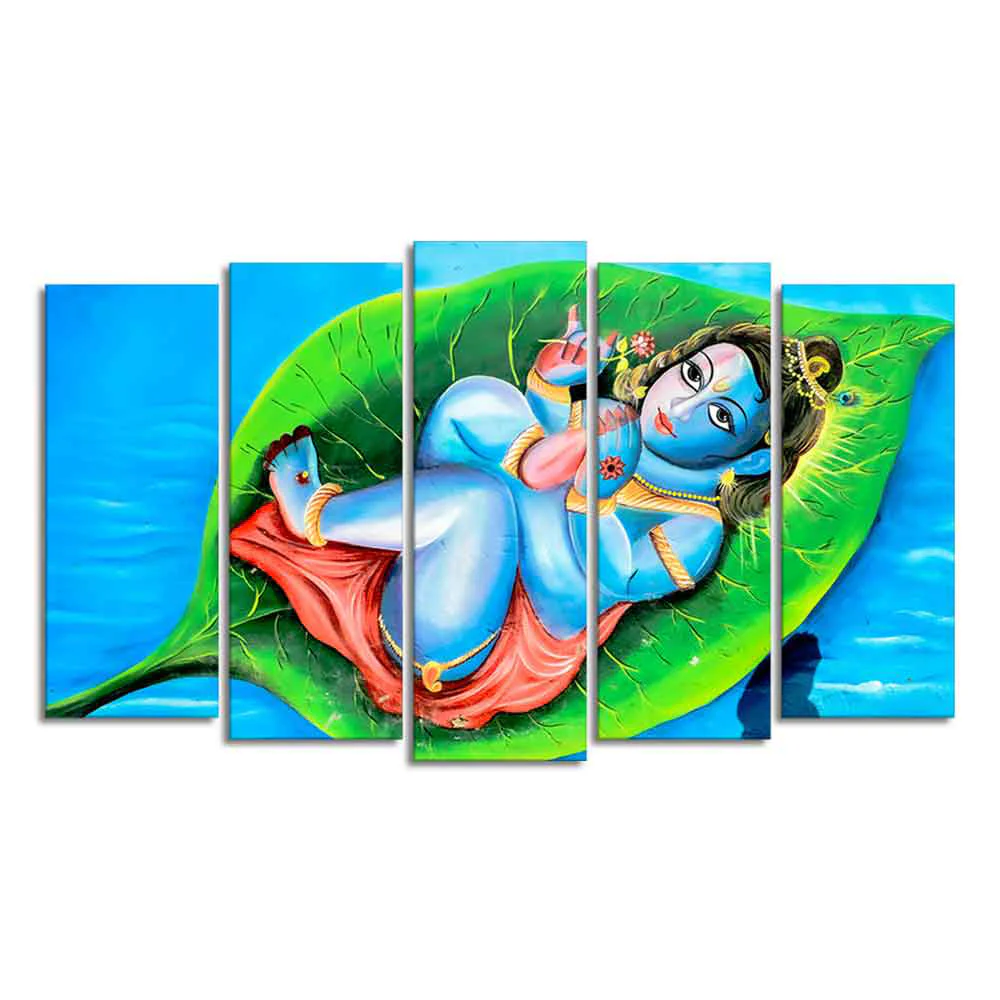 Little Krishna Abstract Wall Painting of Five Pieces - Image 4