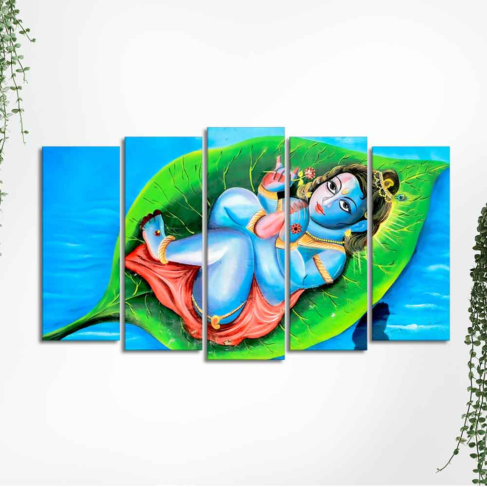 Little Krishna Abstract Wall Painting of Five Pieces - Image 5