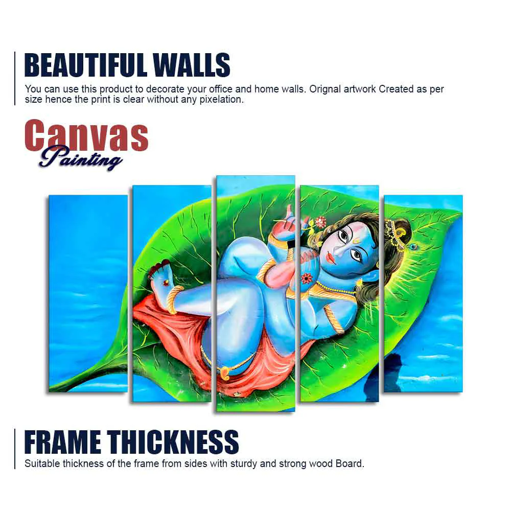 Little Krishna Abstract Wall Painting of Five Pieces - Image 6