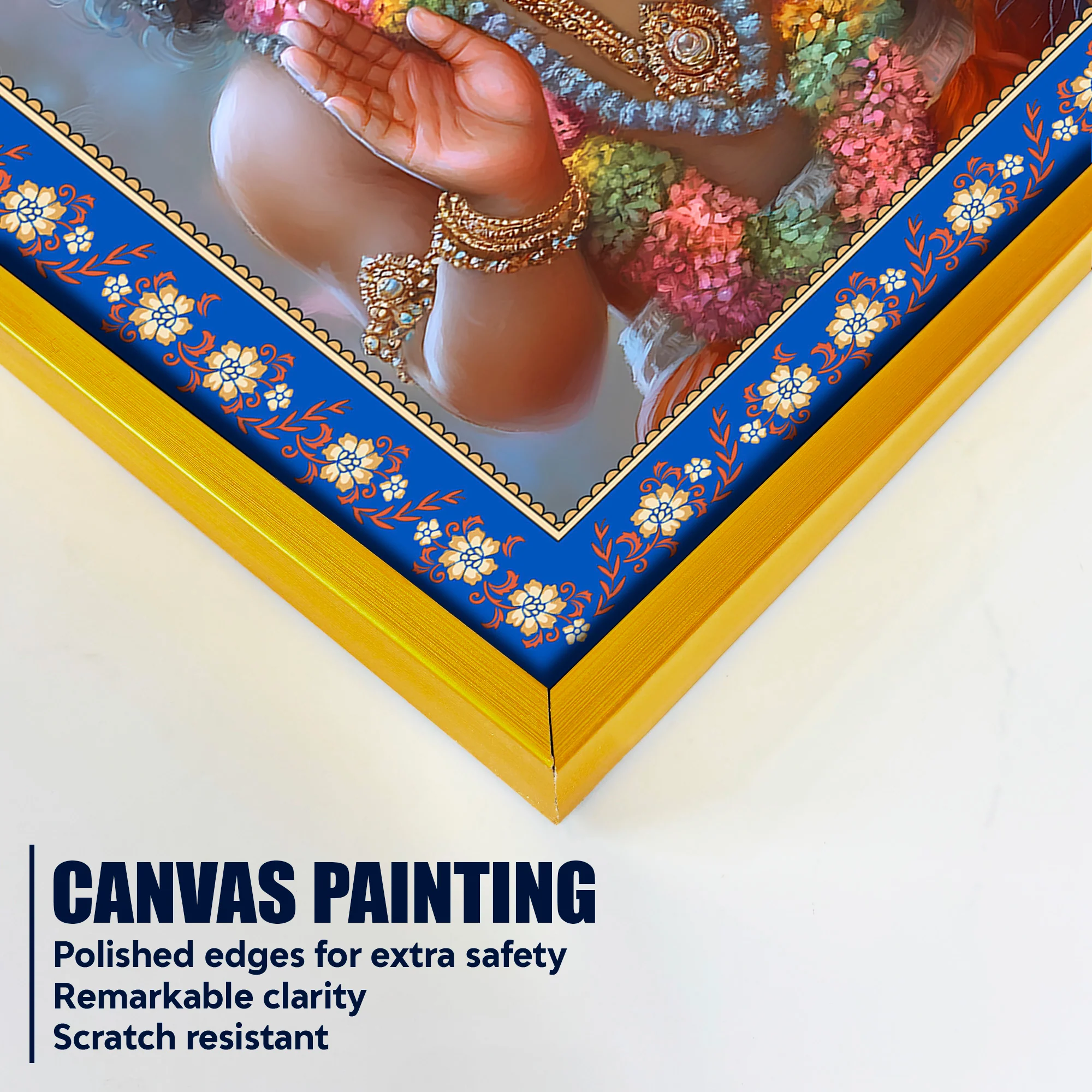 Little Krishna with Peacock Floral Border Vertical Wall Painting - Image 5