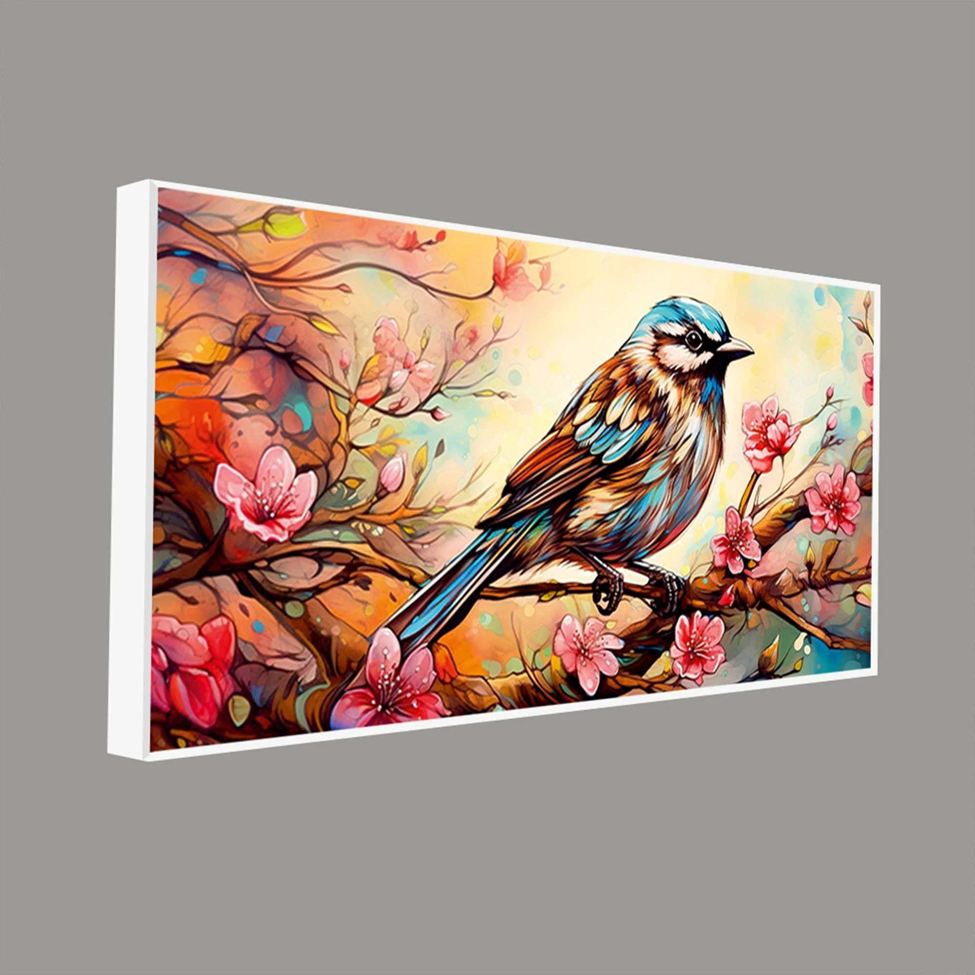 Little Sparrow with bright colored Flower Canvas Wall Painting - Image 5