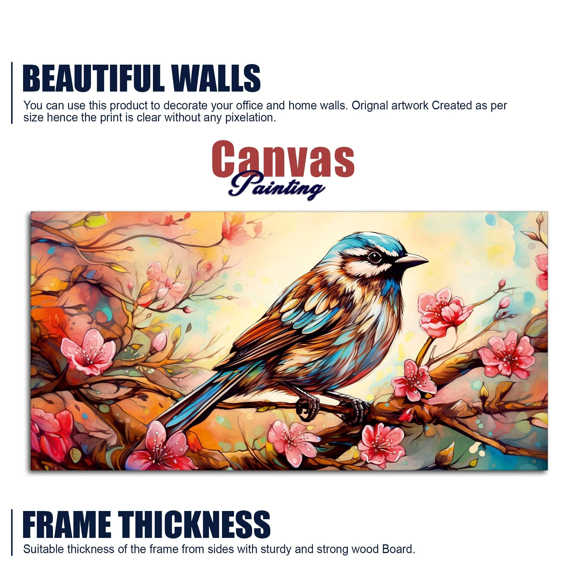 Little Sparrow with bright colored Flower Canvas Wall Painting - Image 6
