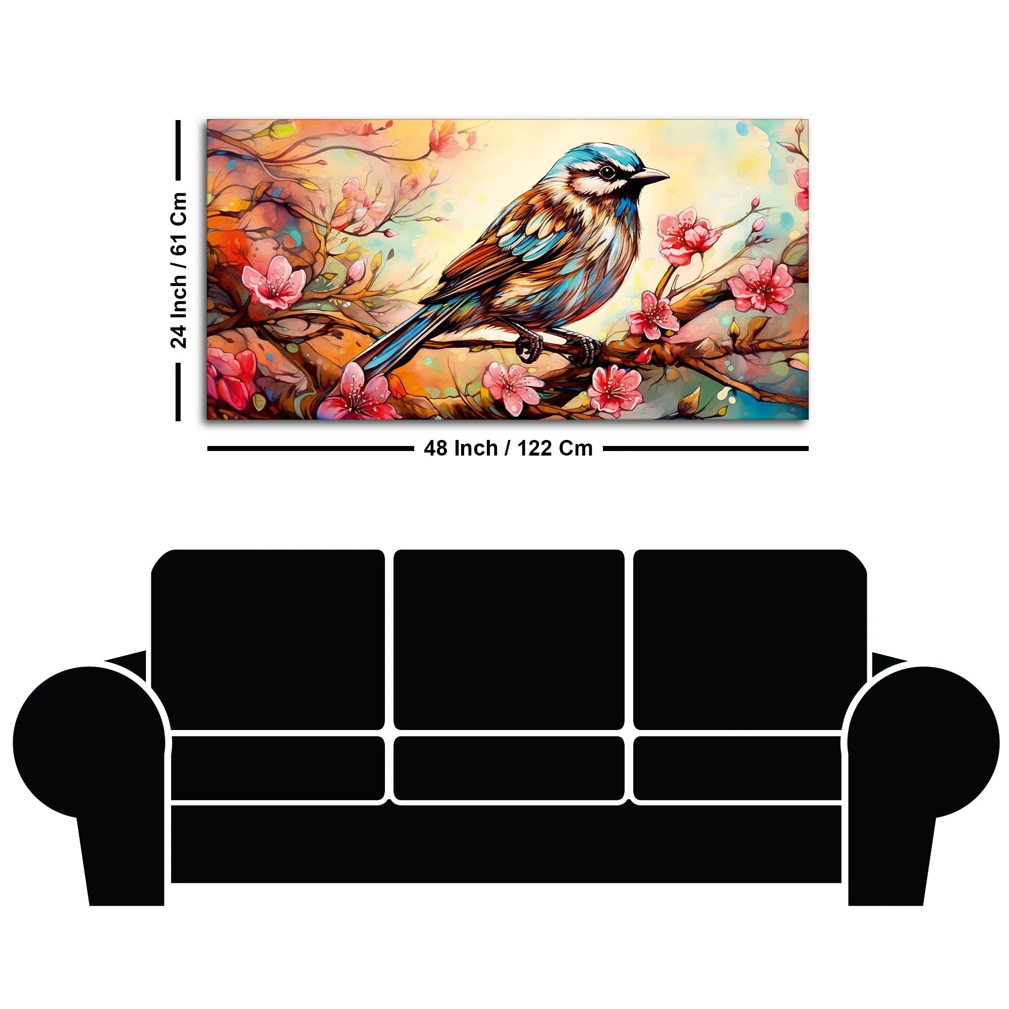 Little Sparrow with bright colored Flower Canvas Wall Painting - Image 7