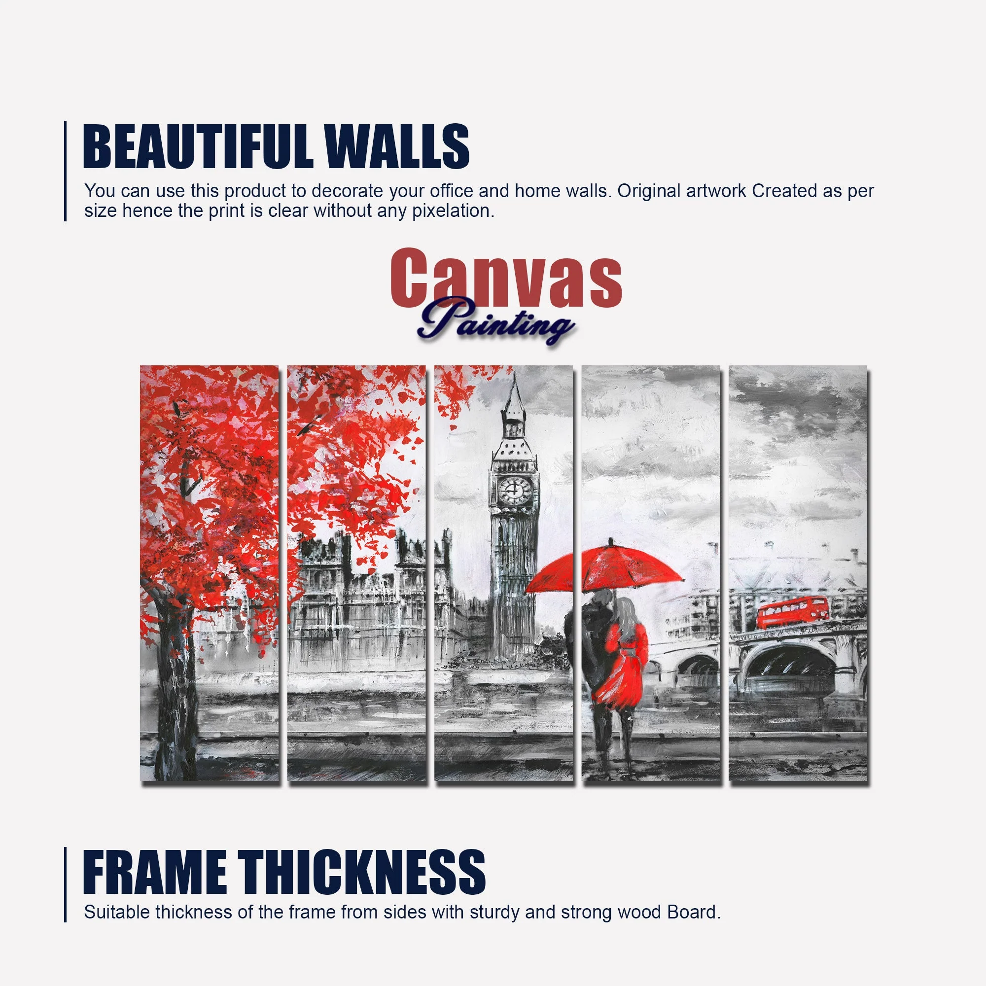 Beautiful View of London Canvas Wall Painting 5 Pieces - Image 5