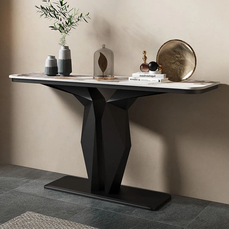 Geometric Black Console with Premium Marble Top - Image 2