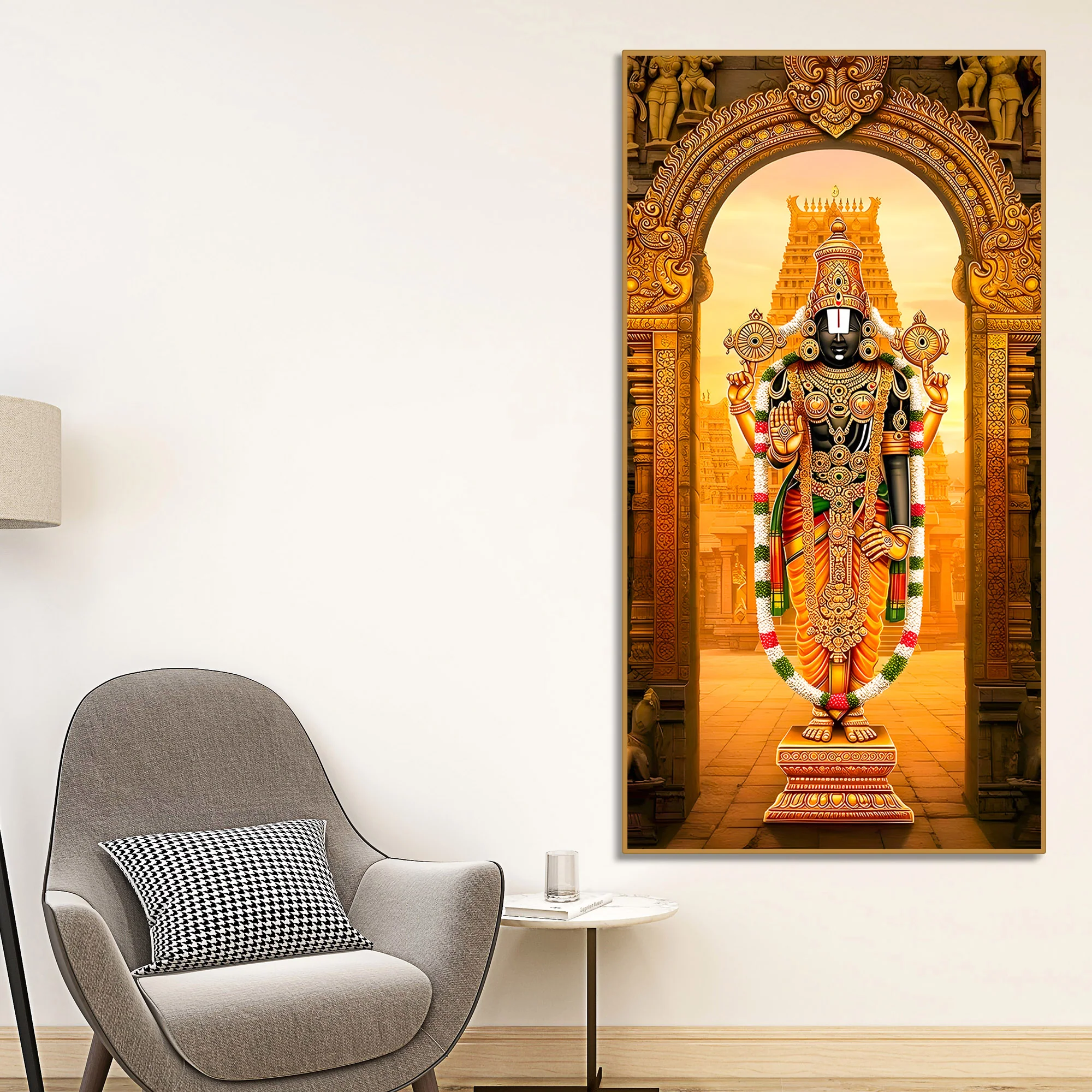 Lord Balaji Canvas Wall Painting | South Indian Temple Art for Home & Pooja Décor