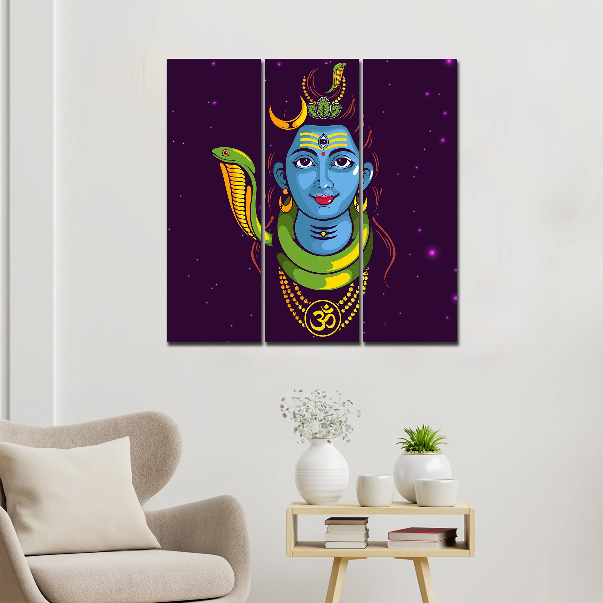Lord Bholenath Canvas Wall Painting of Three Pieces - Image 3