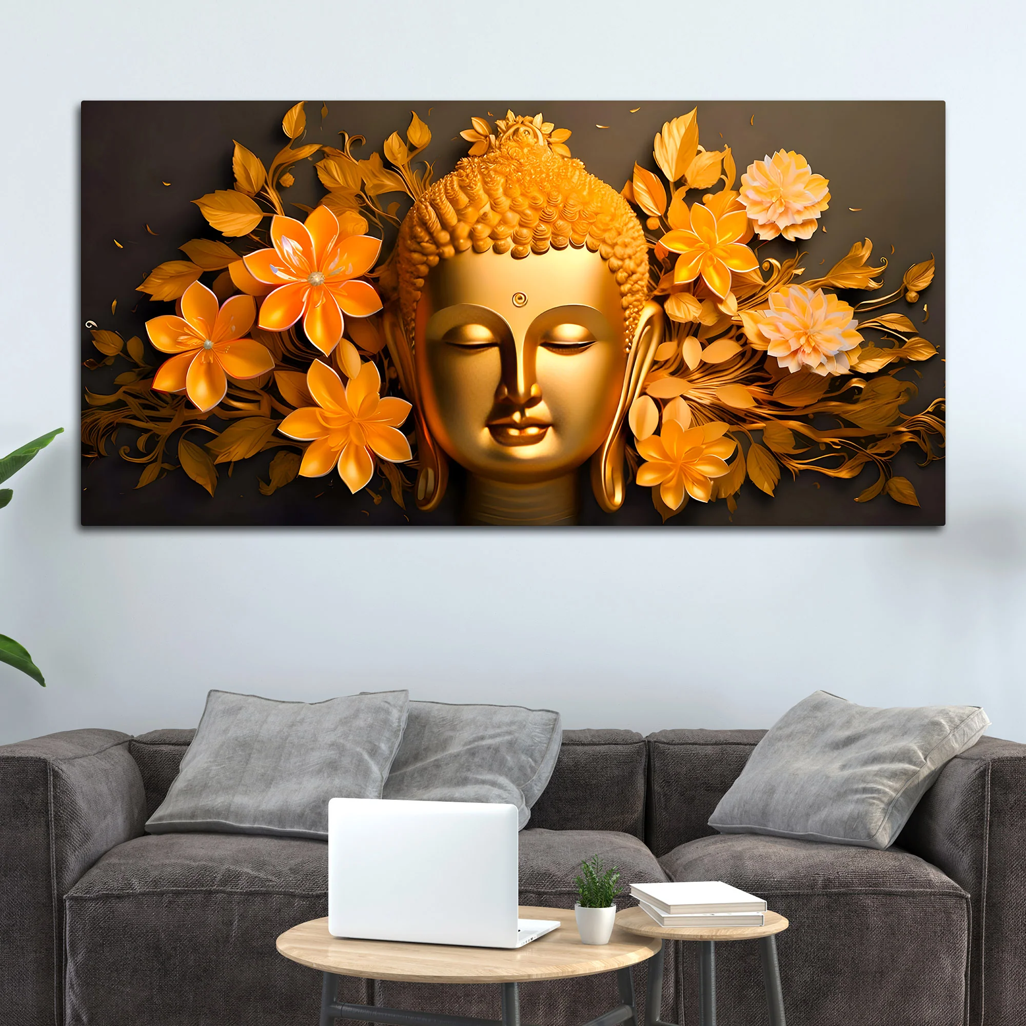 Lord Buddha Face Wall Painting on Premium Canvas - Image 3