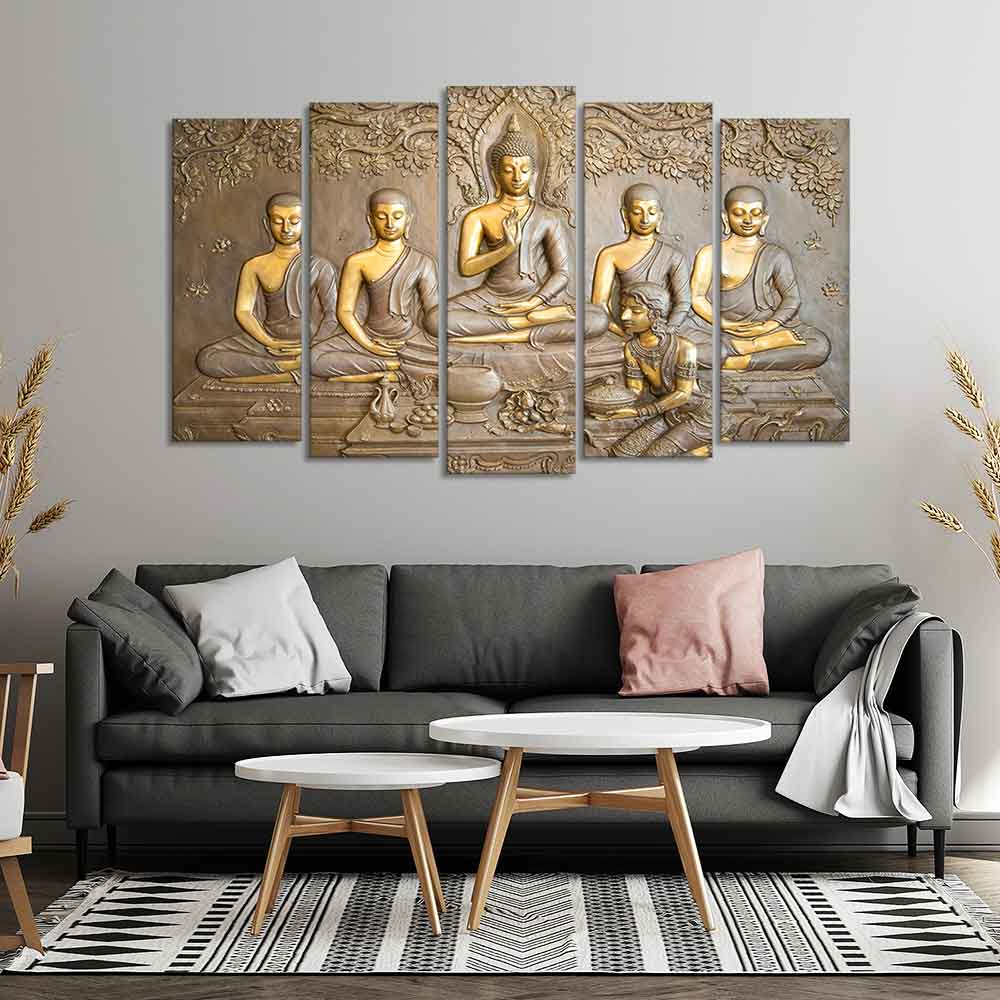 Lord Buddha in Thailand Temple 5 Pieces Premium Wall Painting - Image 2