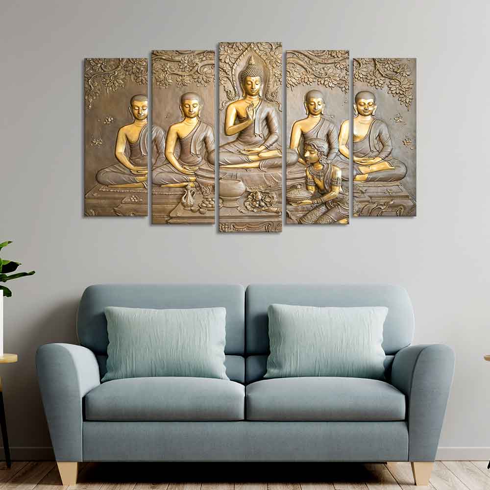 Lord Buddha in Thailand Temple 5 Pieces Premium Wall Painting - Image 3