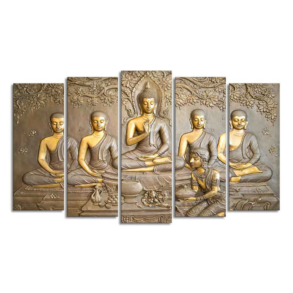 Lord Buddha in Thailand Temple 5 Pieces Premium Wall Painting - Image 4